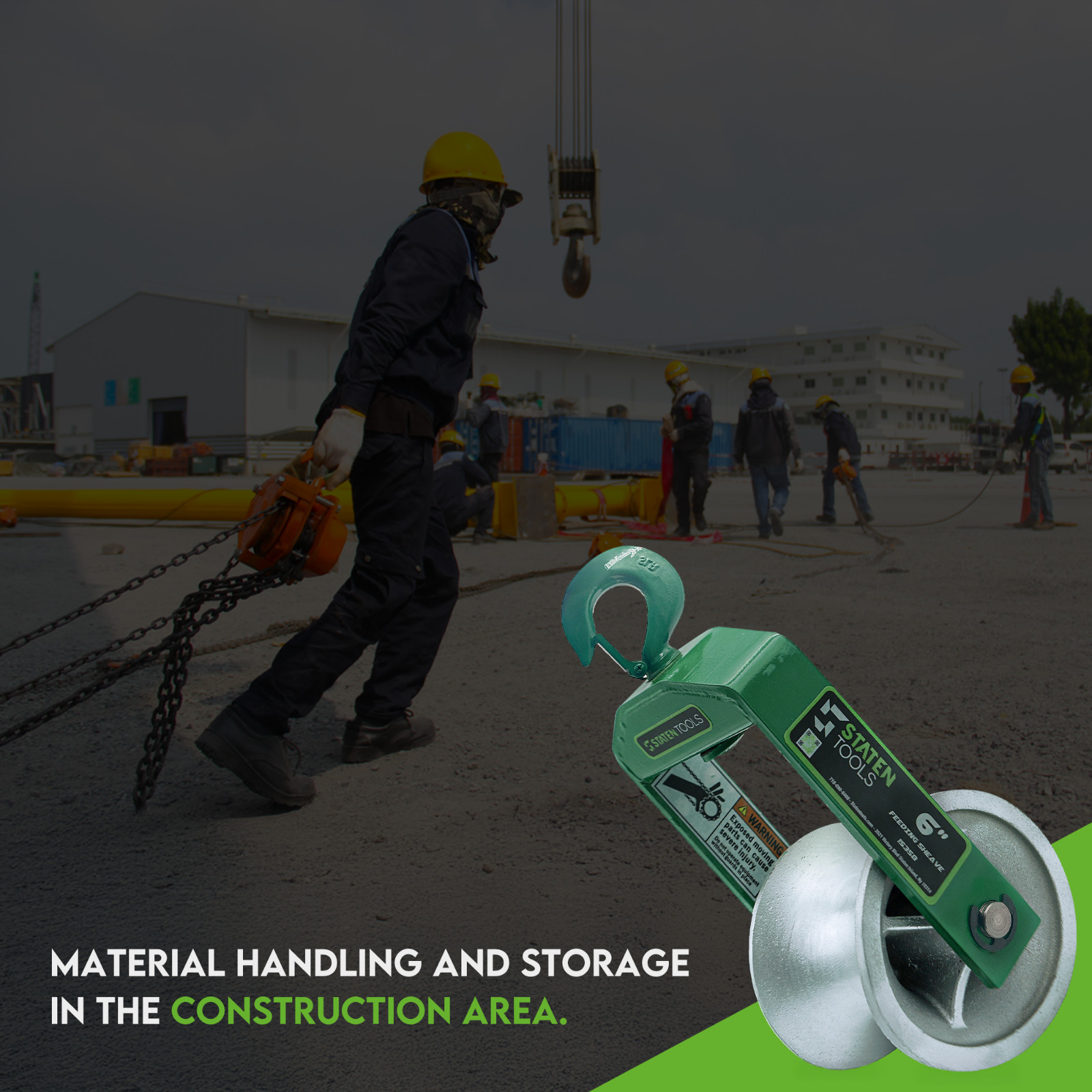 Staten Tools 650 Cable Puller Sheave, Hook, Wire, 6 In Diameter 6500lb