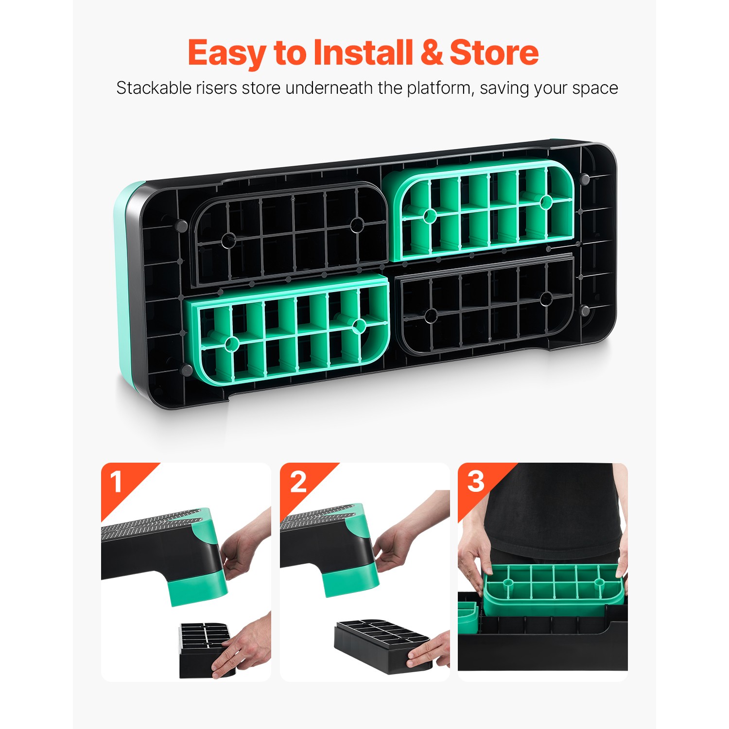 Aerobic Exercise Step Platform Height Adjustable Workout Stepper 4 Riser Green