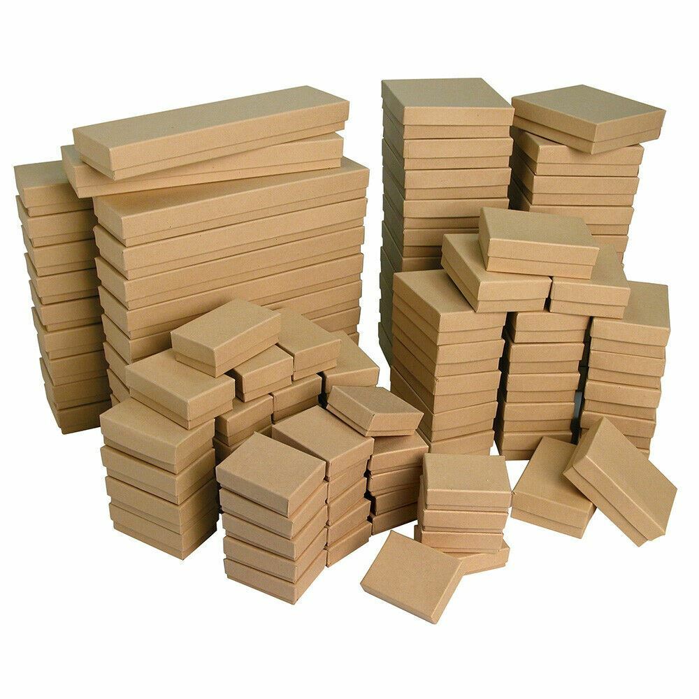 Khaki Kraft Cotton Filled Gift Boxes Jewelry Cardboard Box Lots of 5~20~50~100