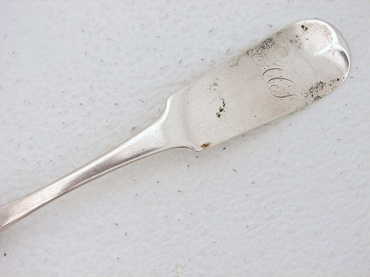 Early American Coin Silver Serving Fiddle End Spoon Early Hallmarked P&R