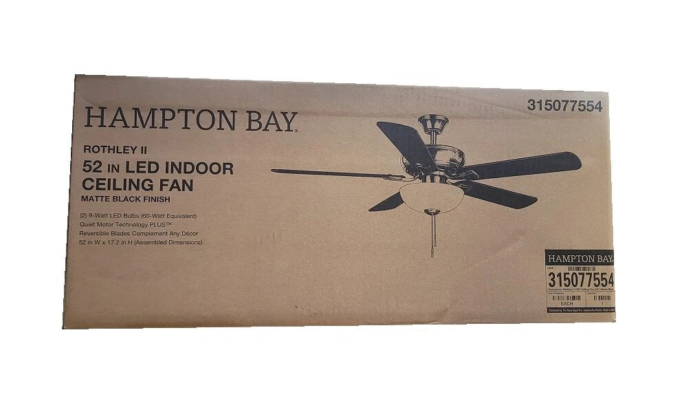 Hampton Bay Rothley II 52 in. Indoor LED Matte Black Ceiling Fan with Light Kit