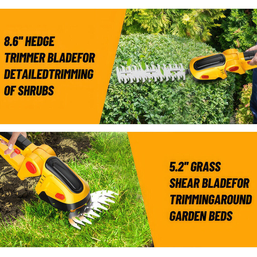 Handheld Electric Cordless Hedge Trimmer Grass Shear Bush Trimmer w/ 2x Battery