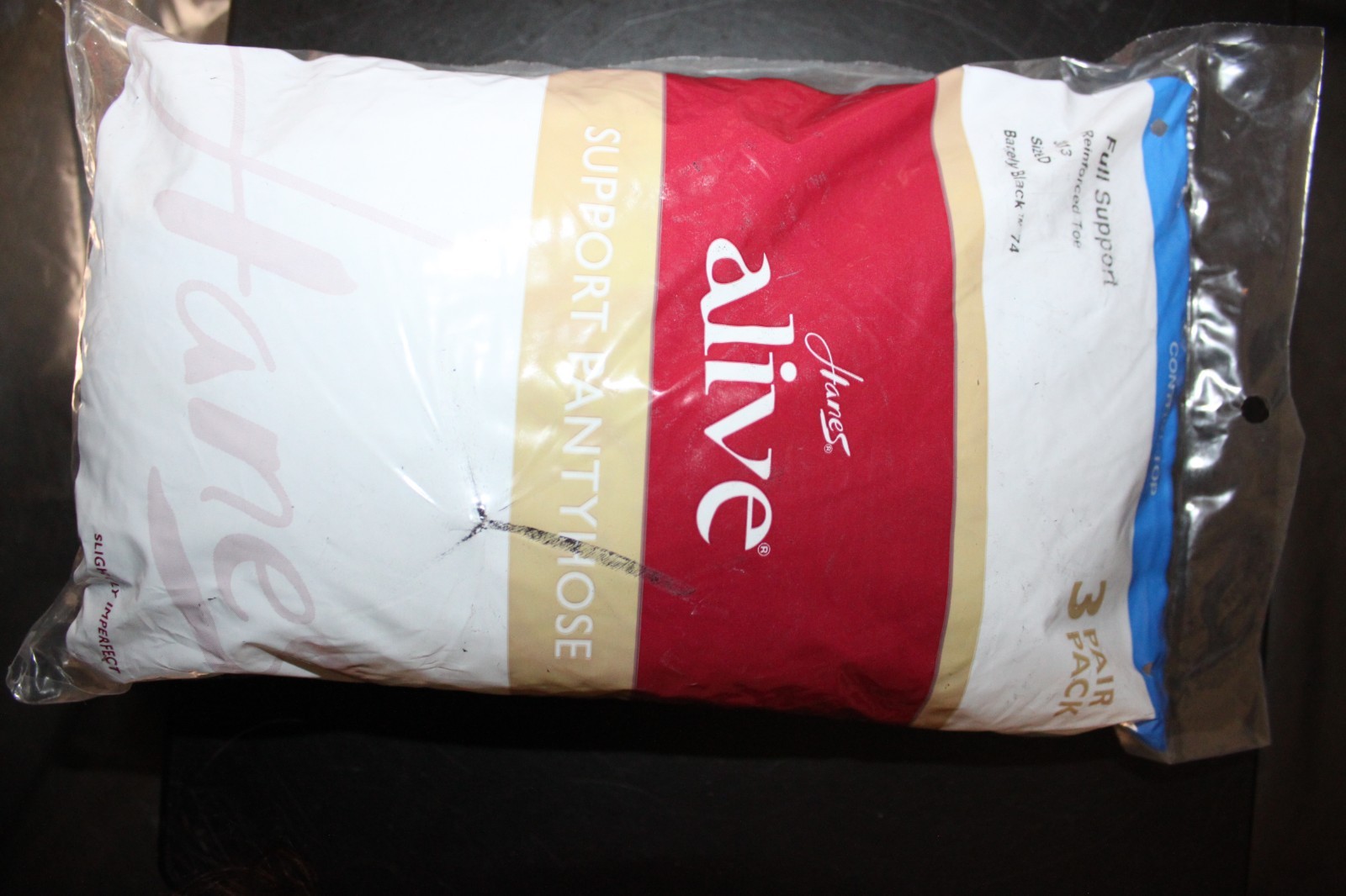 Hanes Alive Support Pantyhose Control Top Reinforce Toe 3 Pack 3013 Barely Black