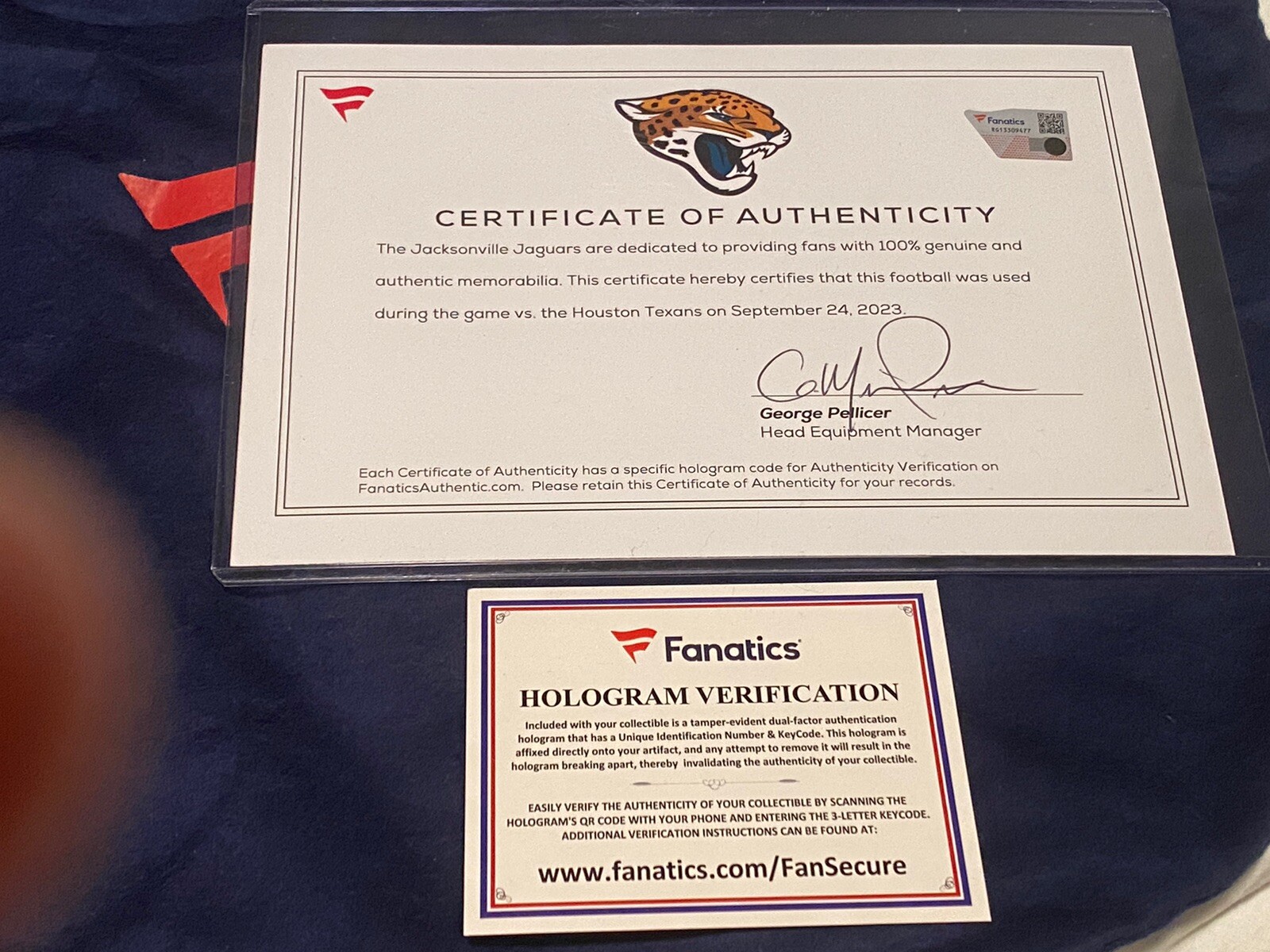 Game Used Football Trevor Lawrence Jacksonville Jaguars VS Houston Texans9/24/23