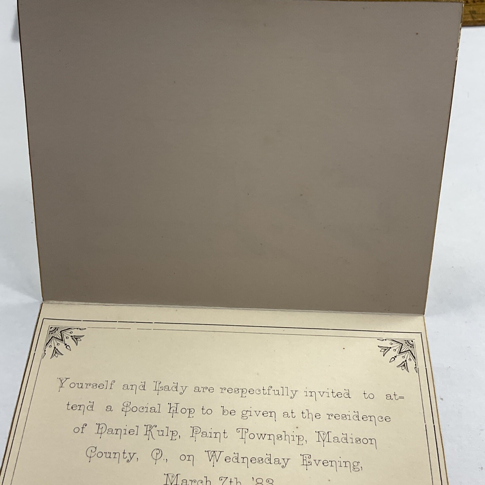 1883!! Madison County, Ohio, London, Social Hop Party Invitation Paint Township