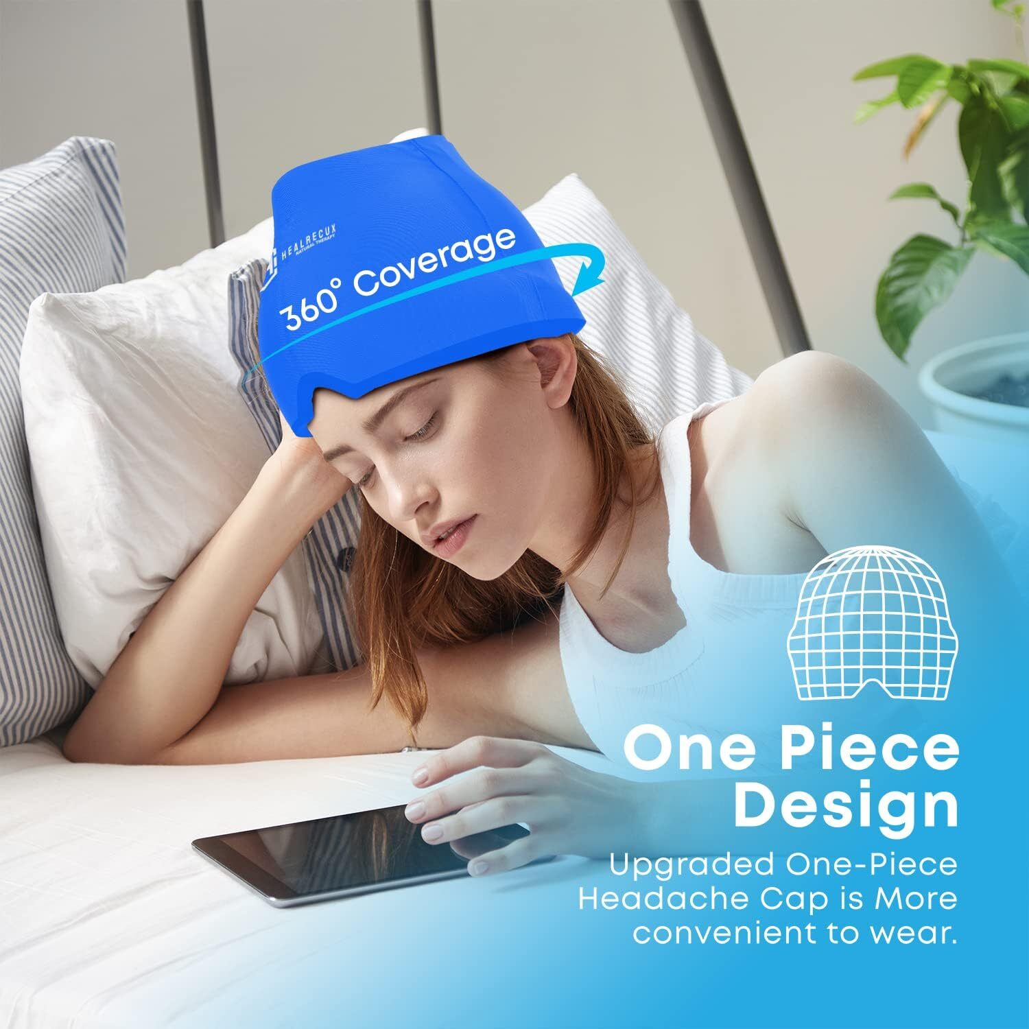 Migraine Relief Cap, Upgraded Odorless Gel Migraine Ice Head Wrap Cold & Hot The