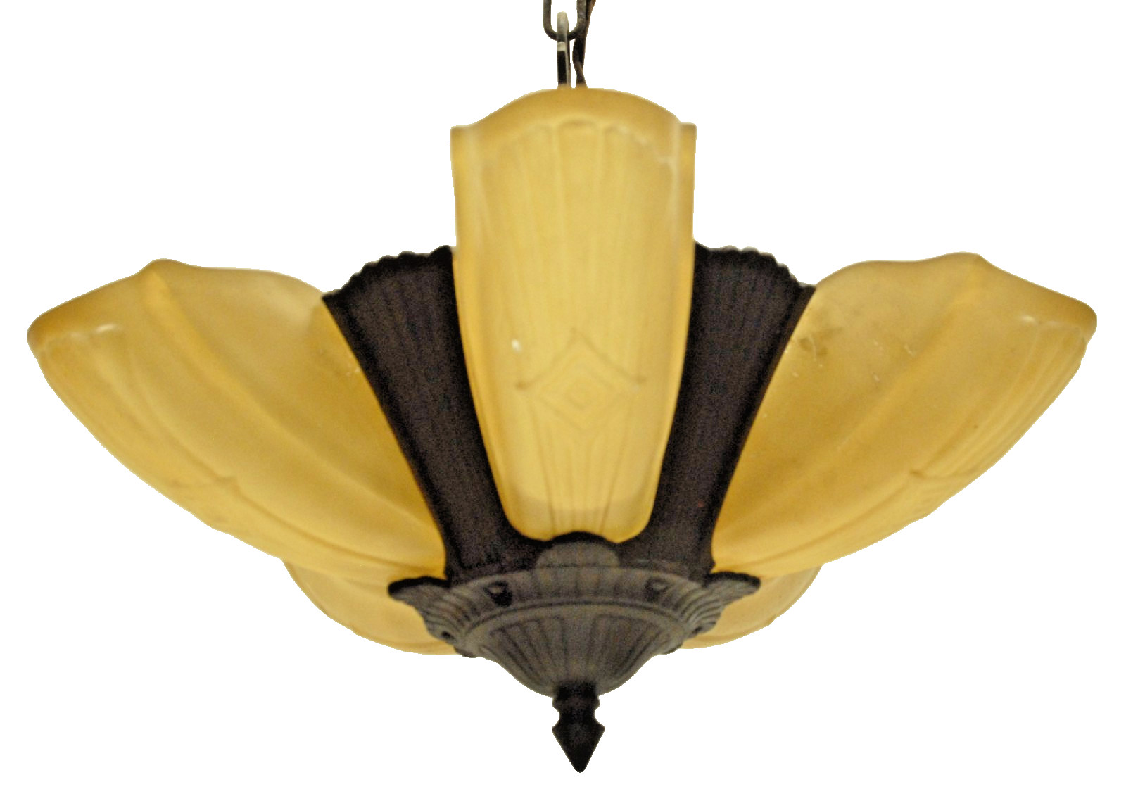 1930's ART DECO FIVE LIGHT SLIP SHADE CHANDELIER HANGING LIGHT GREAT PRICE!