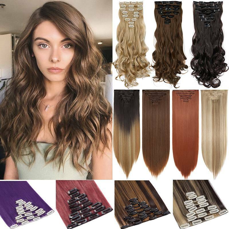 Real Natural Clip In Hair Extensions Extension 8 Piece FULL HEAD Hair for Human