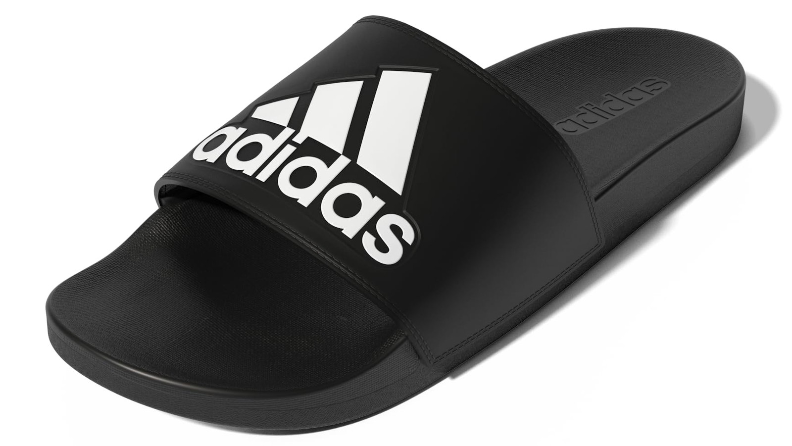 adidas Unisex Adilette Comfort Slide Sandal, Black/White/Black, 14 US Women, Men