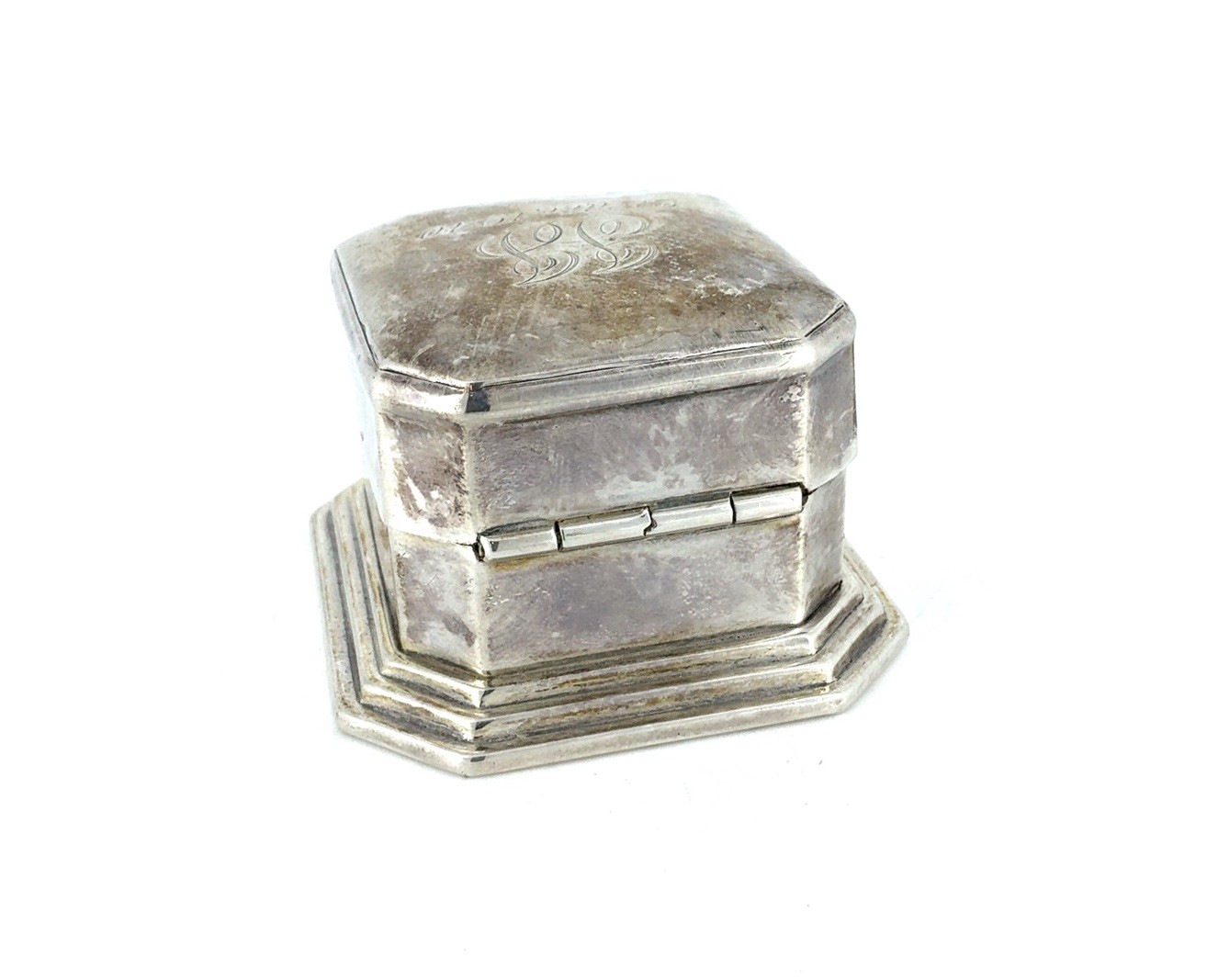 Vintage Birks Sterling Silver Presentation Ring Box With Black Velvet - Monogram