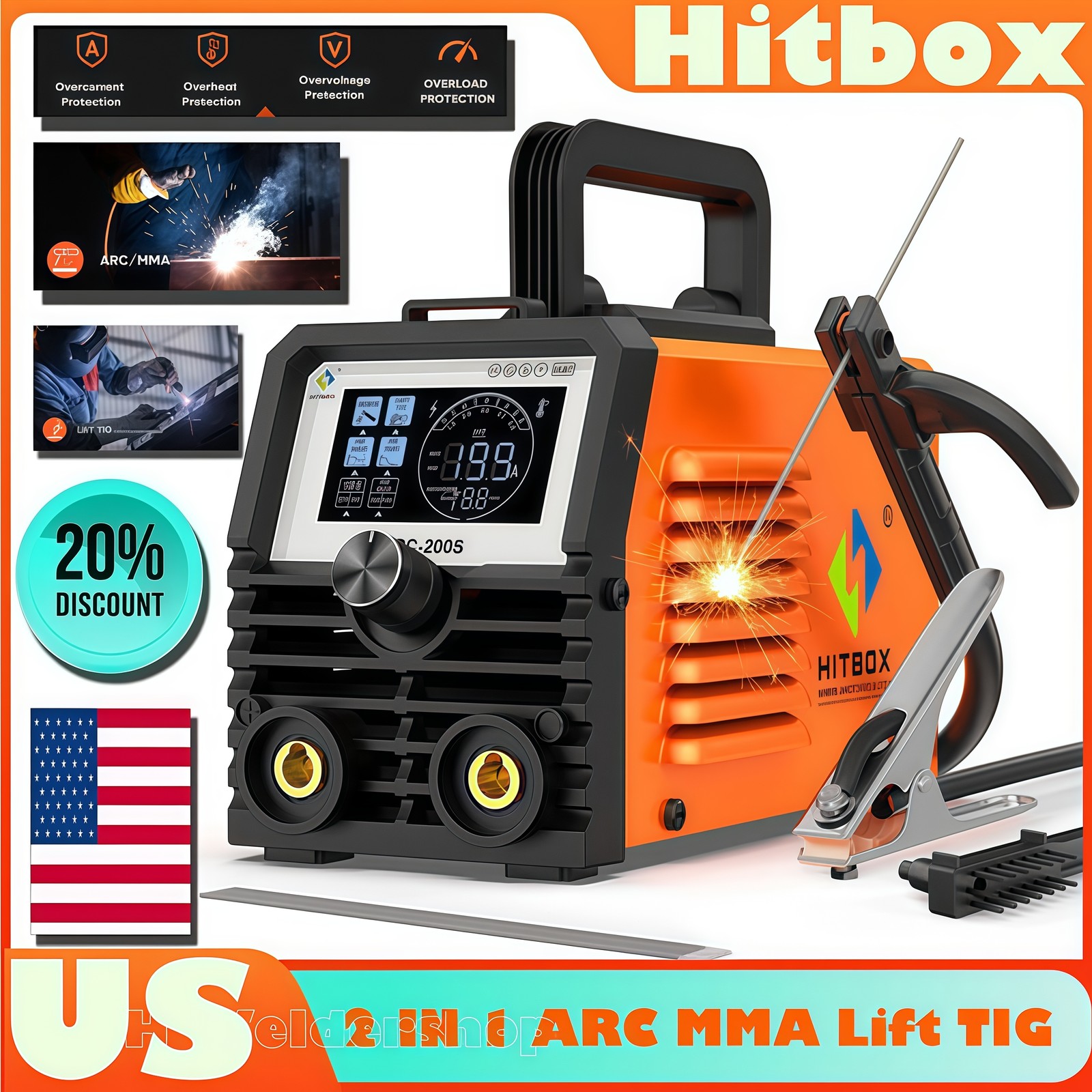 HITBOX 200A Stick Welder 110V  ARC MMA Lift TIG 2-in-1 Welding Machine DIY/Gift