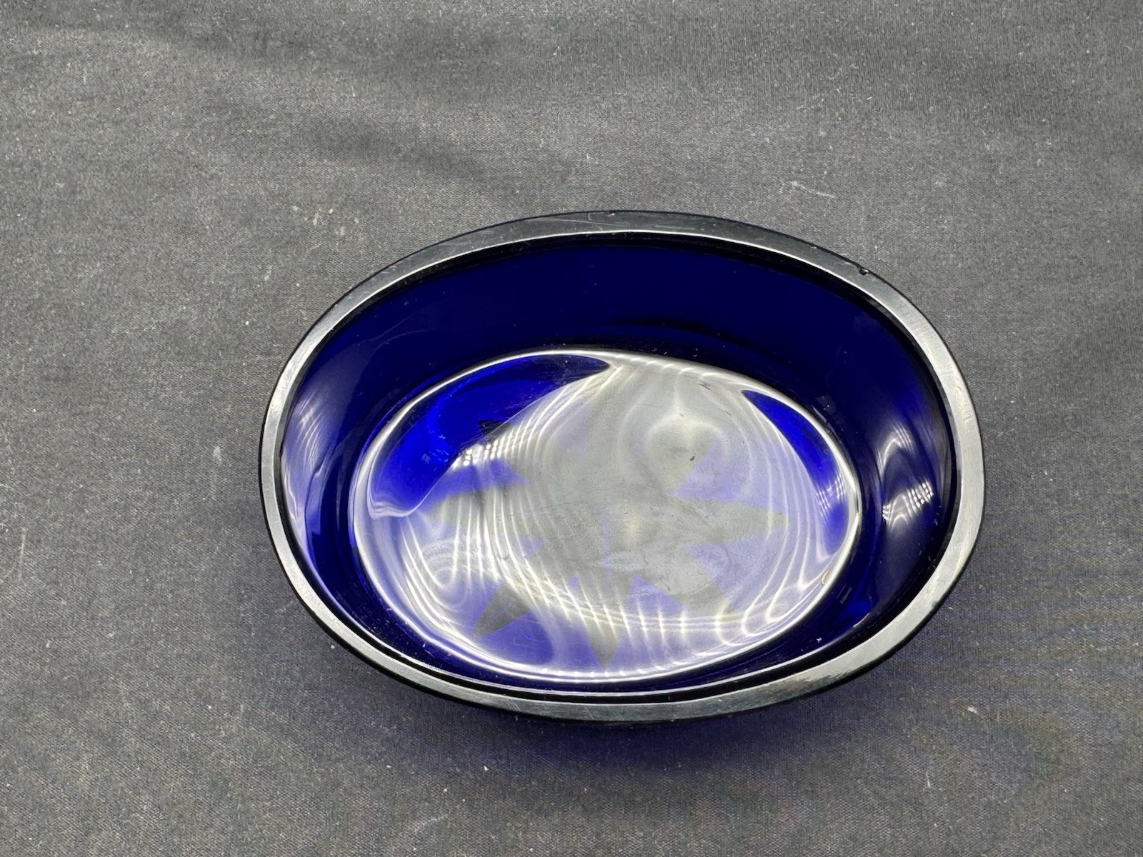 ANTIQUE FRENCH STERLING SILVER MASTER SALT CELLAR W/ COBALT BLUE GLASS INSERT