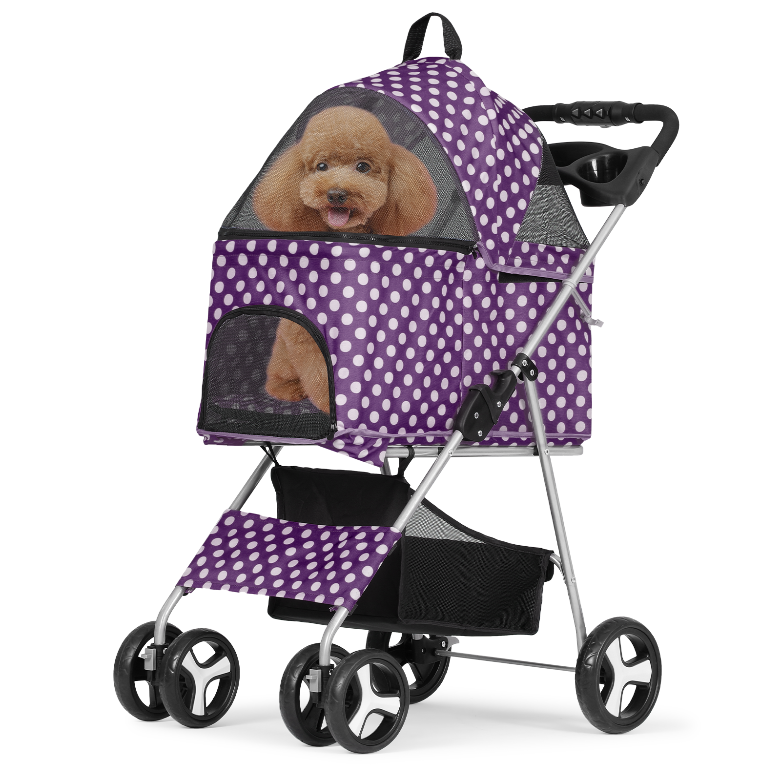Pet Stroller 4 Wheels,3-in-1 Foldable Dog Stroller w/Storage Basket&Cup Holder
