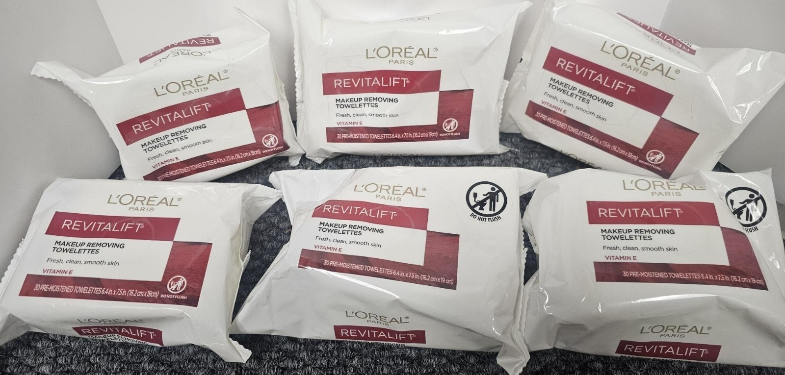 6 x L'Oreal Revitalift Makeup Removing Towelettes, 30 ct/EACH  Vitamin E