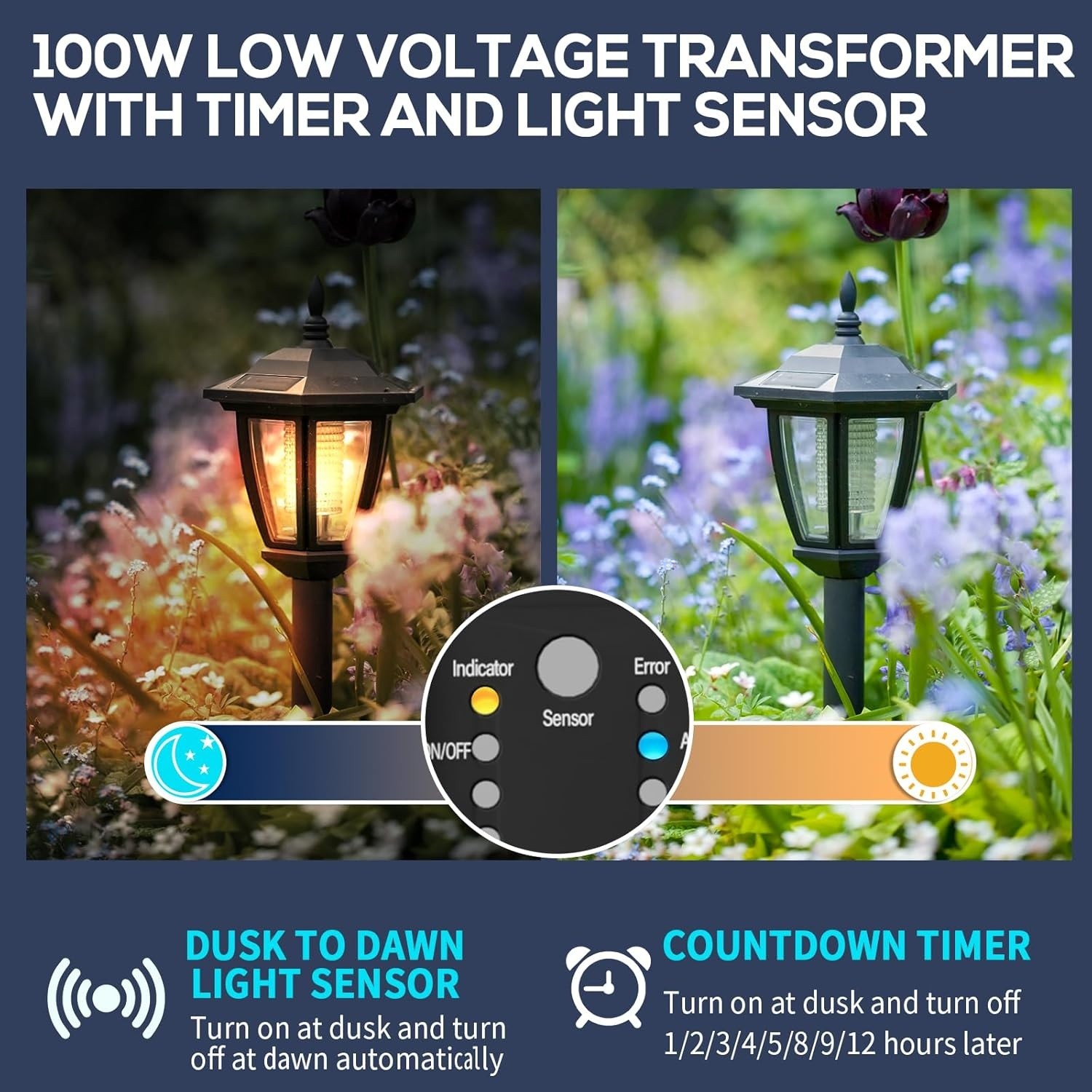 100W Weatherproof Low Voltage Landscape Transformer with Timer & Photocell