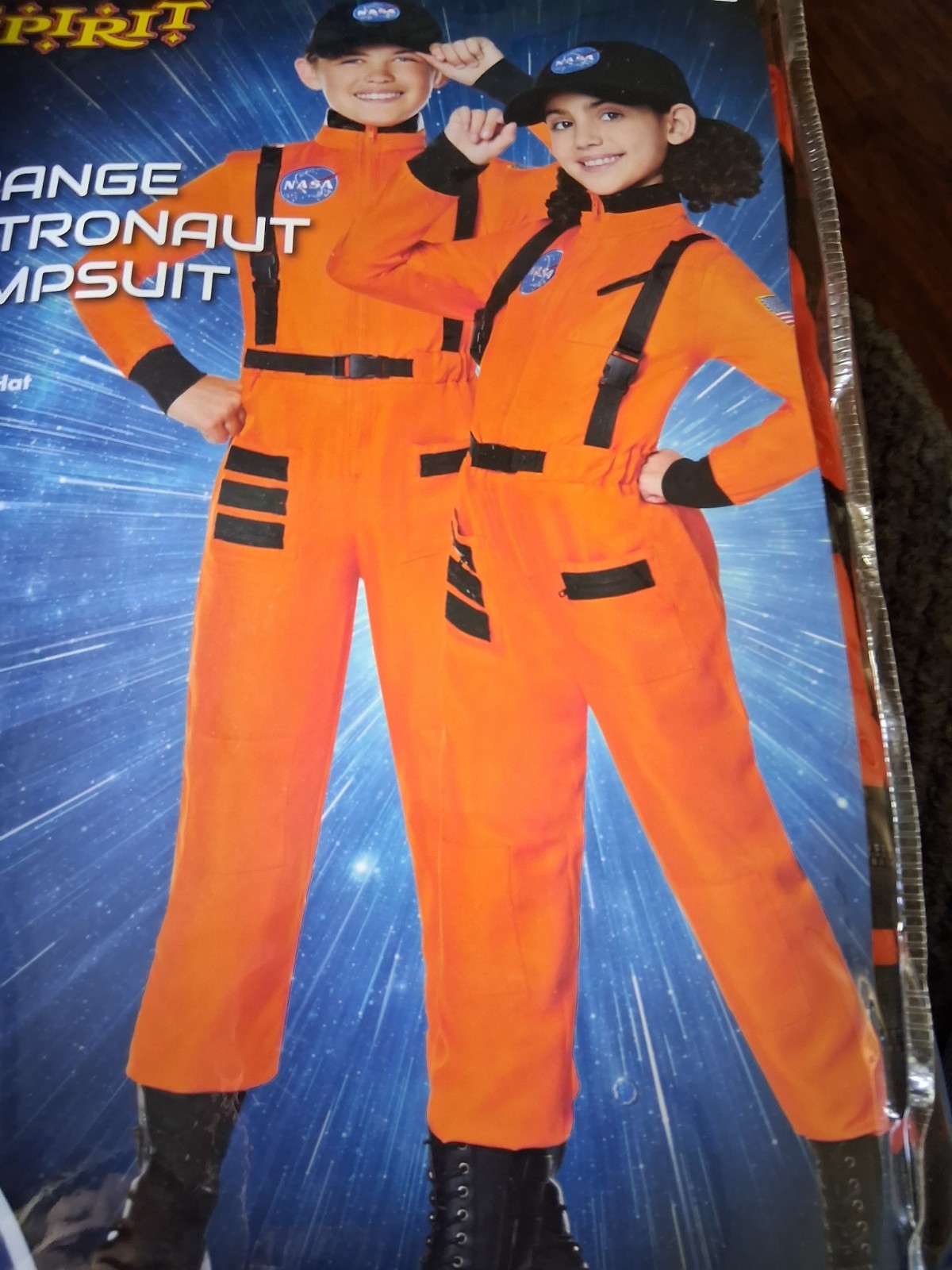 NEW Spirit Halloween NASA Orange Astronaut Costume Size Large 12-14 W/ Hat