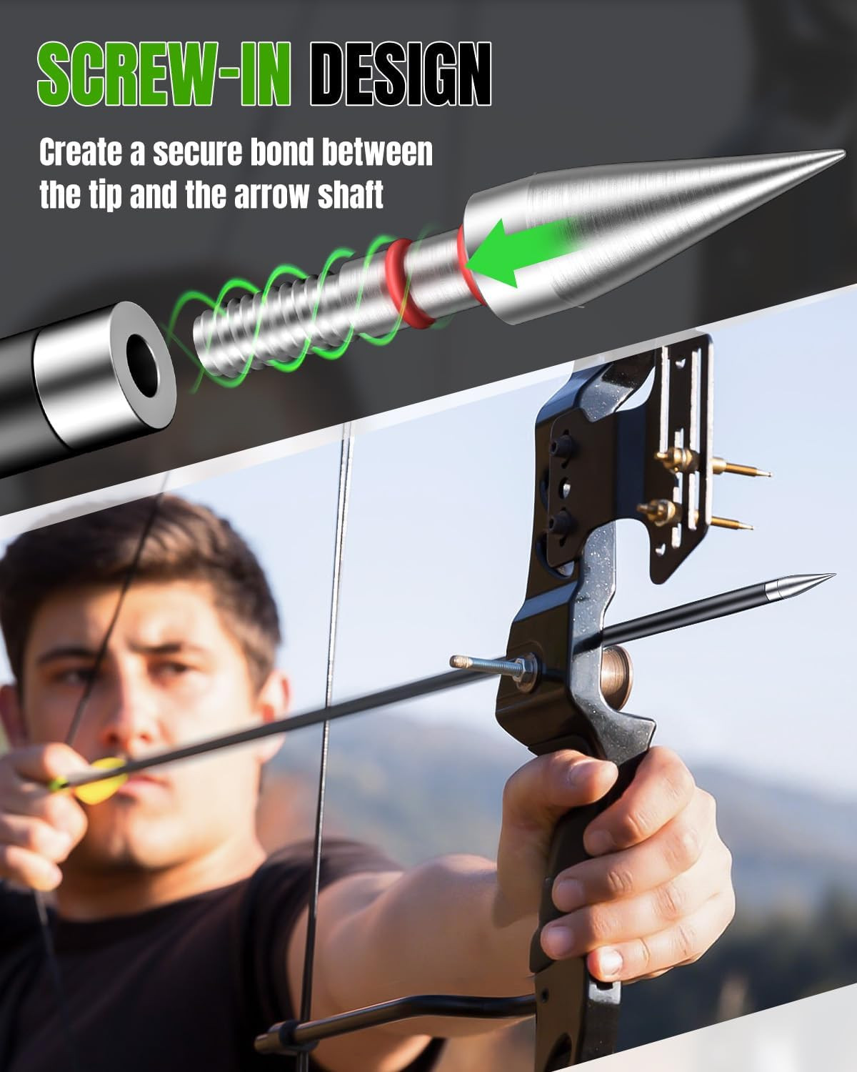 24Pcs 5/16" Archery Field Points Screw-in Arrow Point 100 Grain Steel Field Tips