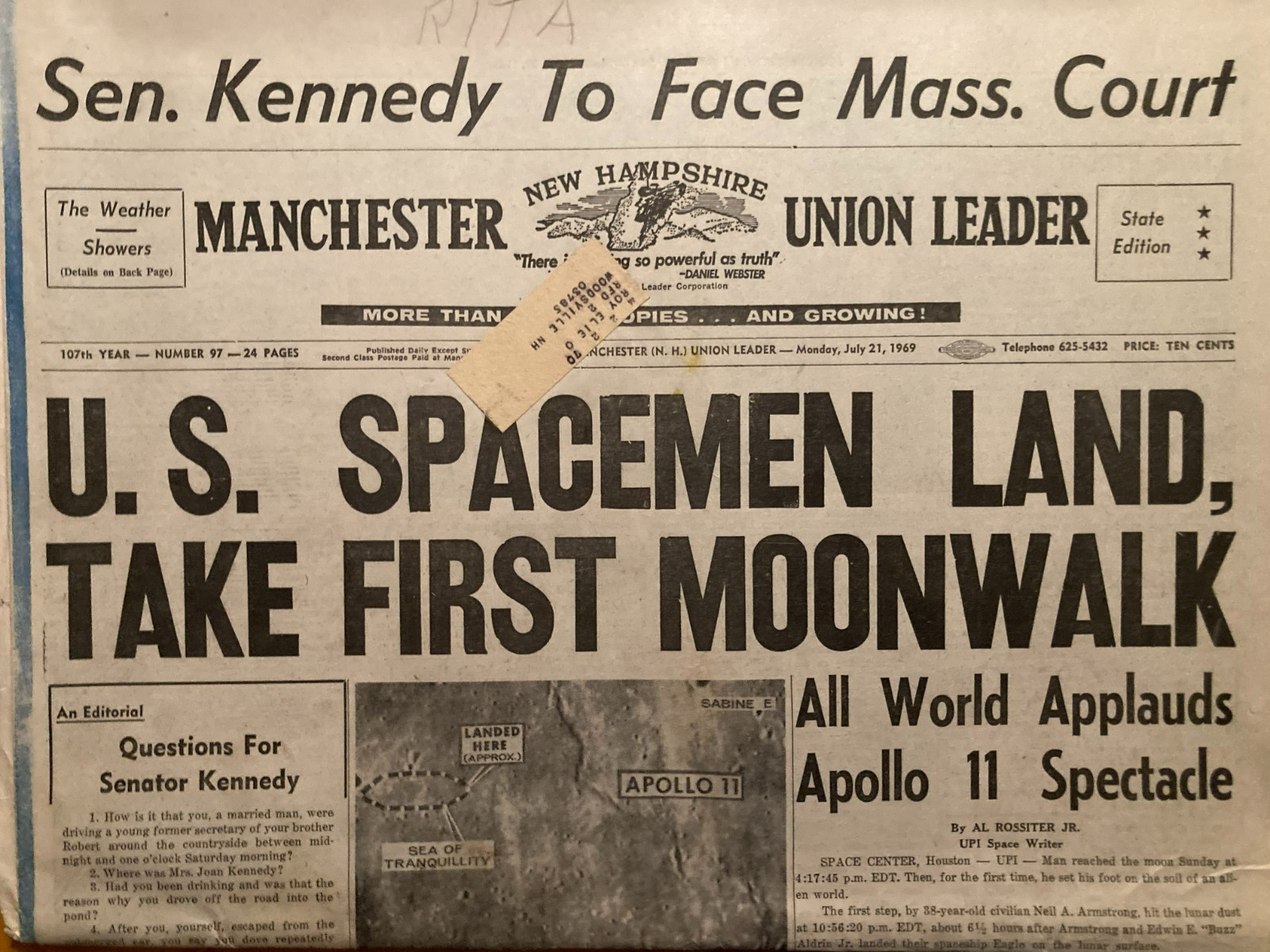 Moonwalk - Apollo 11 - Manchester Union Leader, July 21, 1969 (COMPLETE)