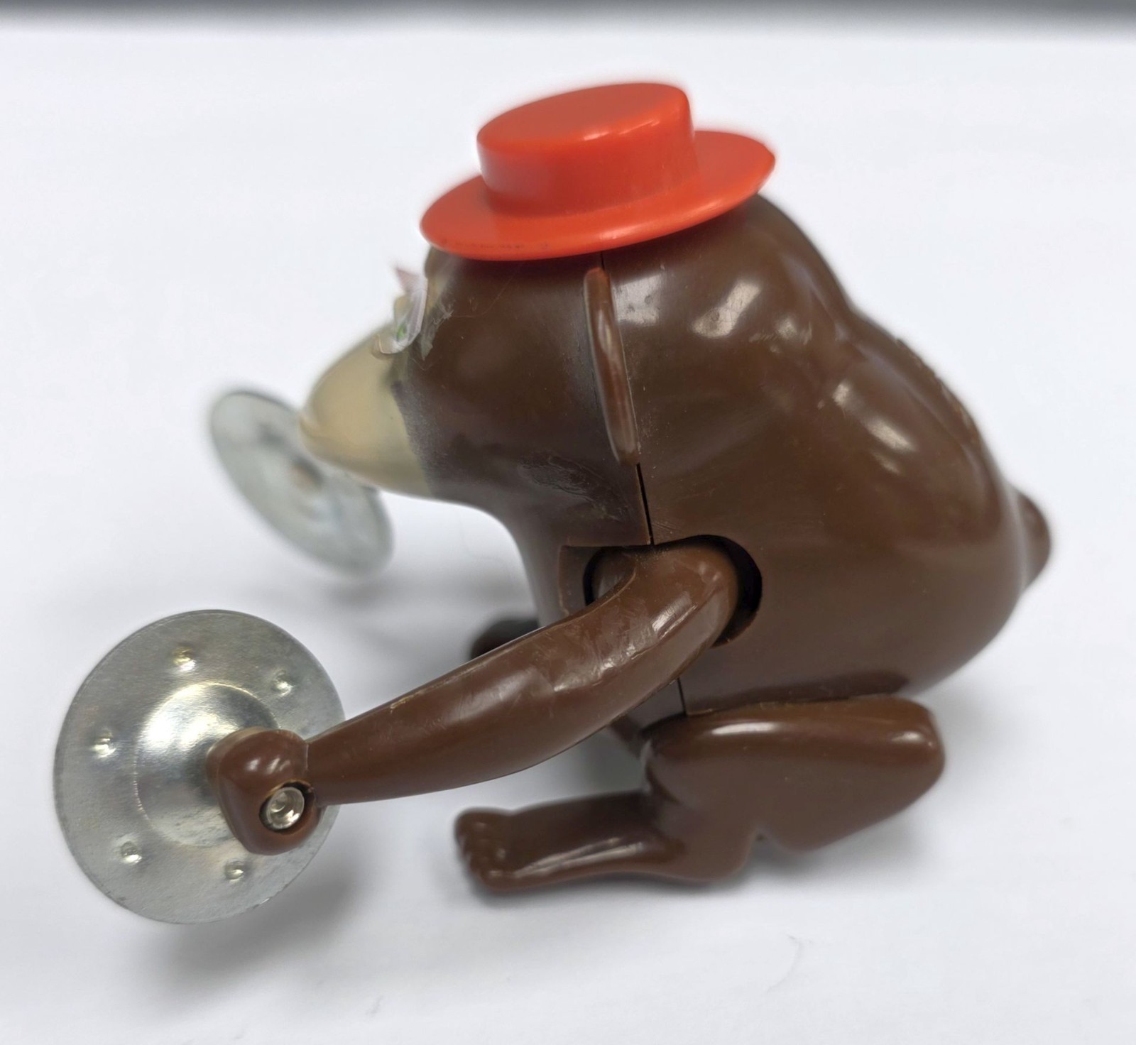 Vtg Bandai Monkey Chimpanzee Wind Up Toy Orange Hat Cymbals WORKS Singapore