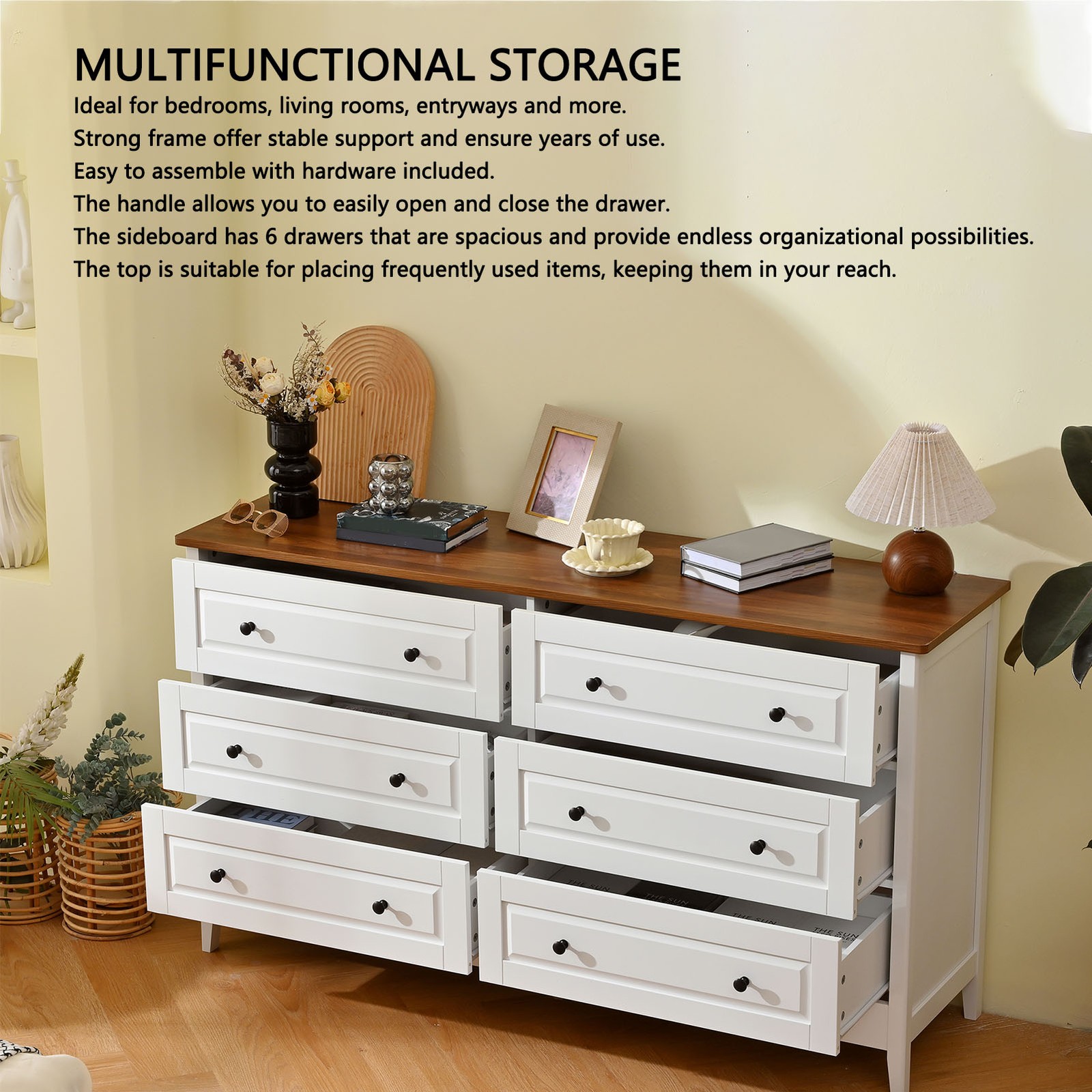6 Storage Drawer Bedroom Wood Organizer Storage Furniture White