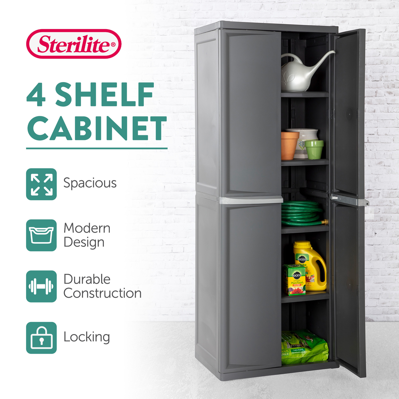 Sterilite Storage Cabinet, Garage, Pantry, & Kitchen Organizer, 4 Shelves, Gray