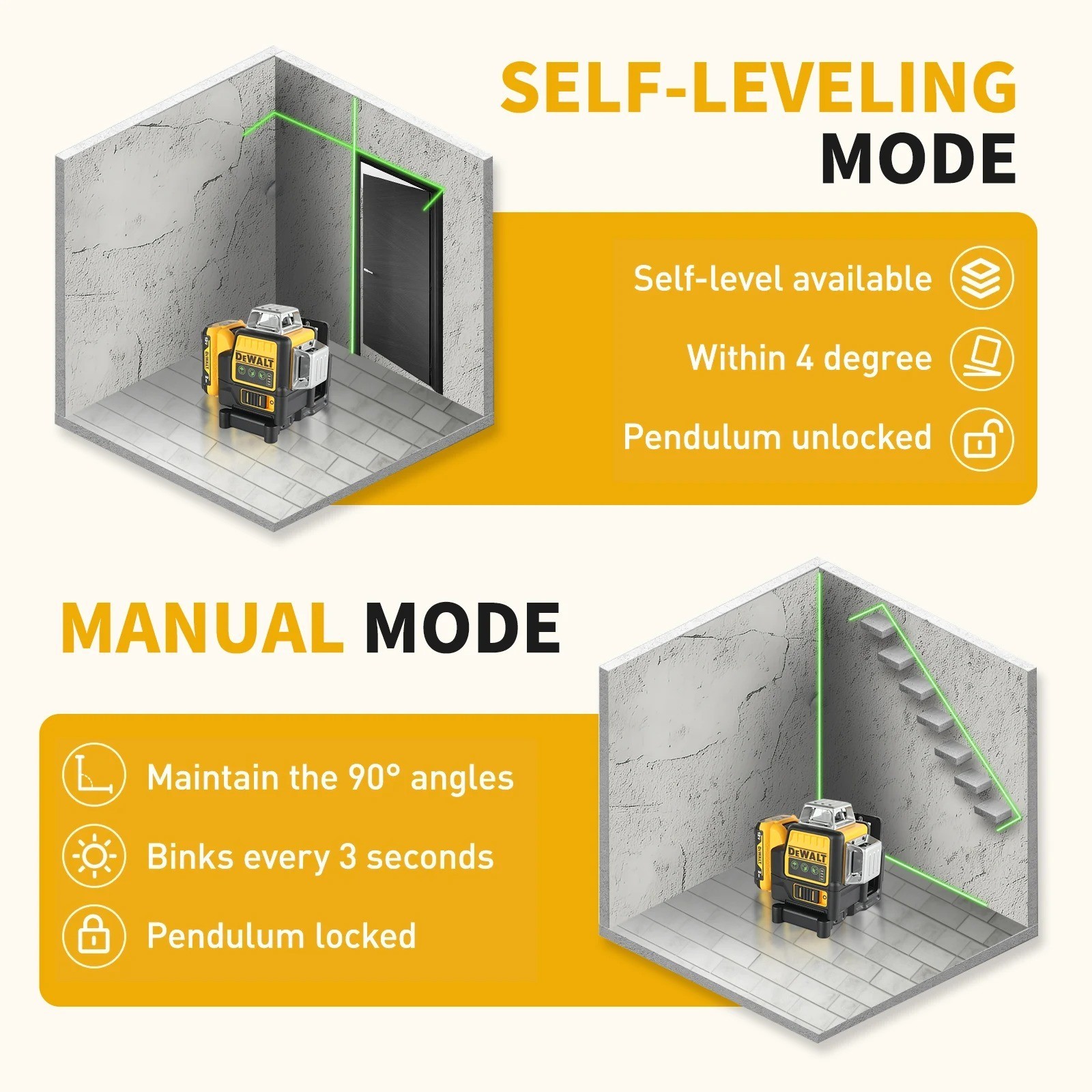 DeWalt DW089LG 12V Green Line 3 x 360 Laser Level Laser Battery+Charger US