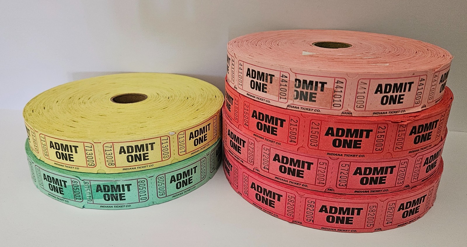 Lot of 6 Rolls 2,000/Roll Admit One Raffle Tickets Assorted Color