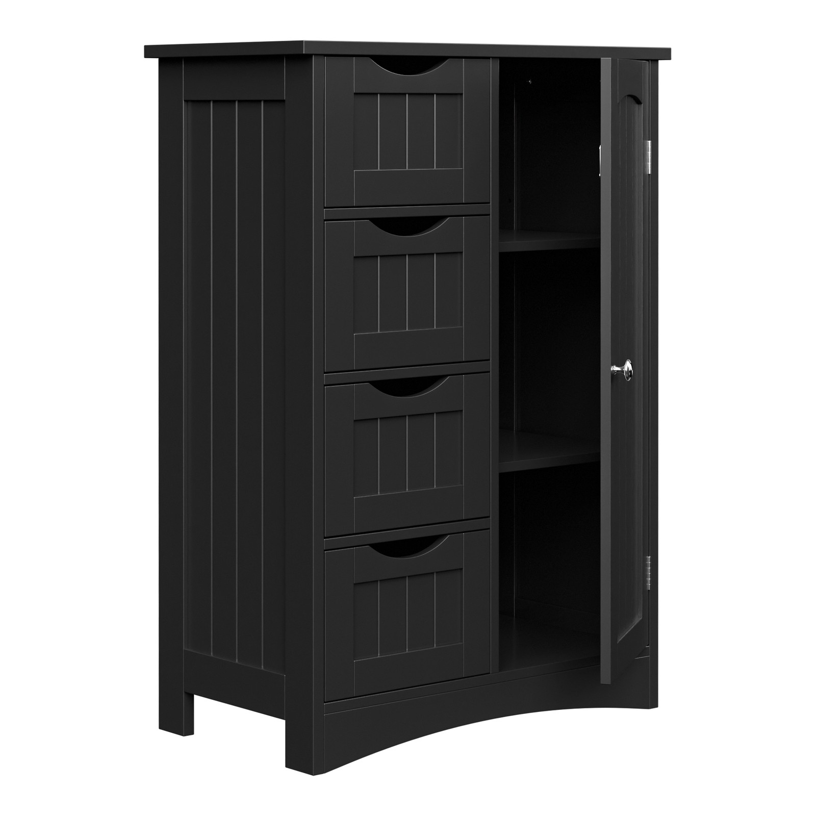 Bathroom Floor Storage Cabinet w/4 Drawers Adjustable Shelves Freestanding Black
