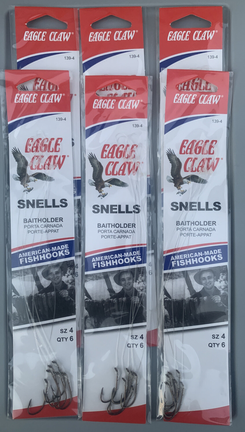 6 Packs Eagle Claw Snell Baitholder Size 4