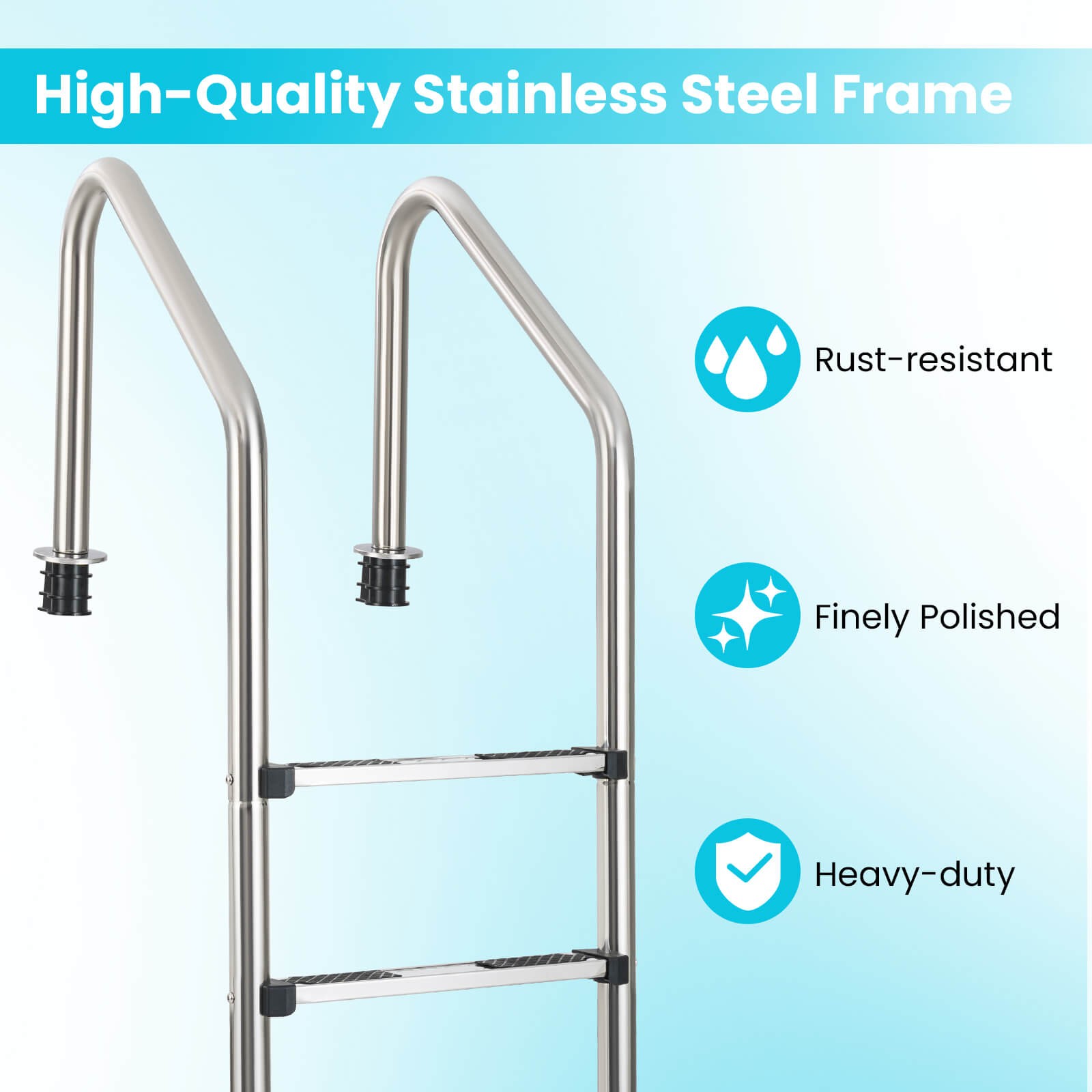 4-Step Pool Entry & Exit Ladder with Stainless Steel Frame for Swimming Pool