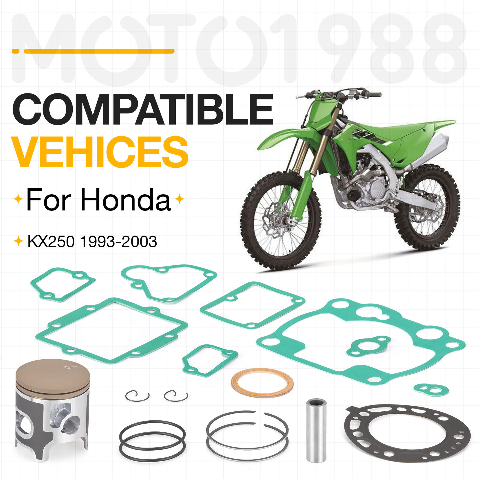 Top End Rebuild Kit STD 66.4mm Piston + Ring + Gasket For Kawasaki KX250 1993-03