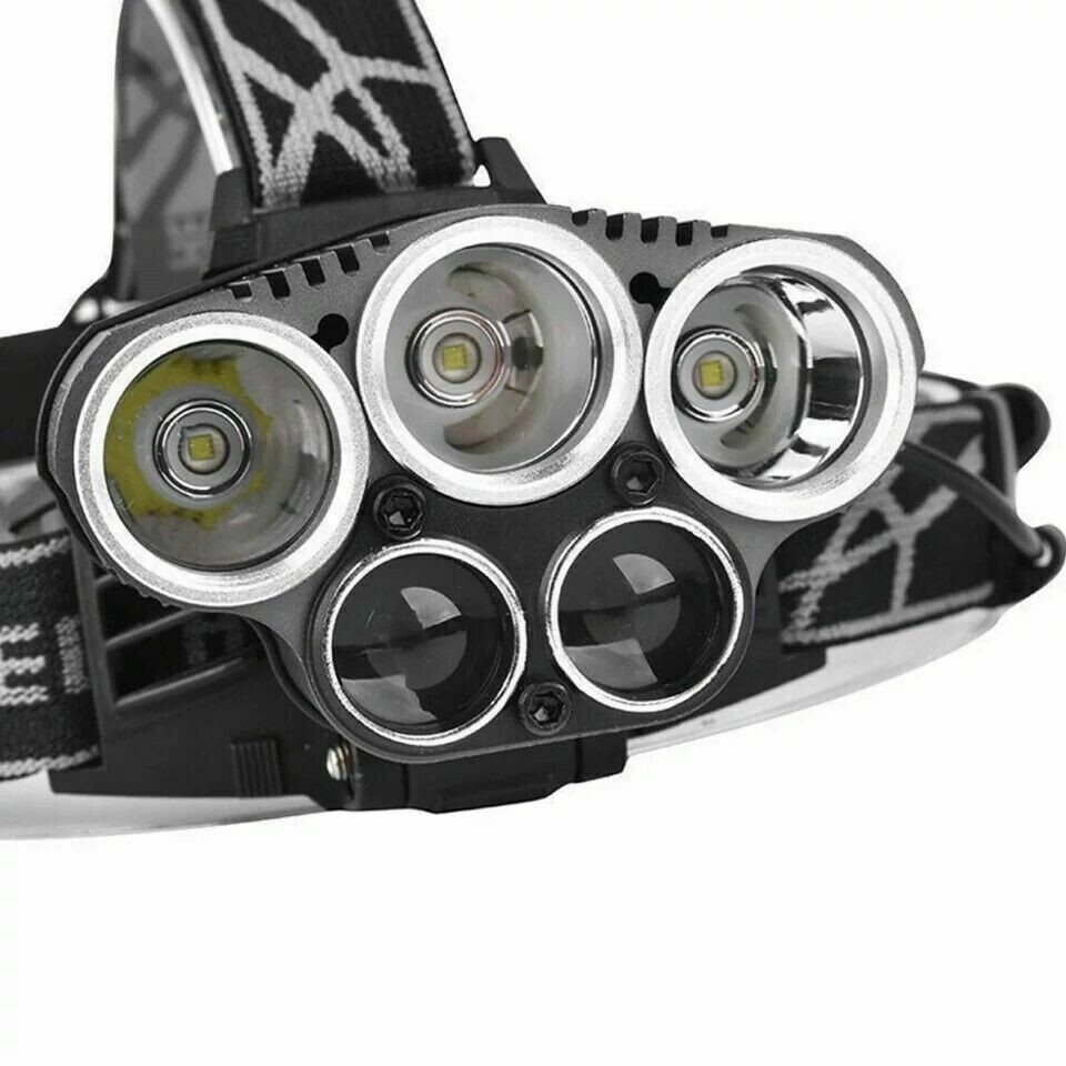 Super Bright 5 LED Zoom Headlamp USB Rechargeable Headlight Head Torch