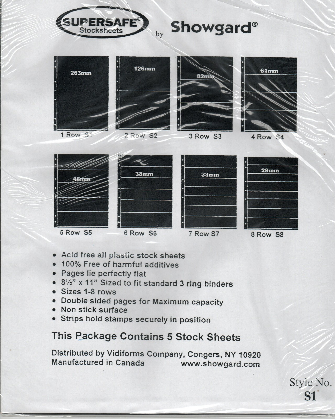 Supersafe Stock Sheets by Showgard S1 Two-Sided 1-Pocket Black Vario-Style Pkg 5
