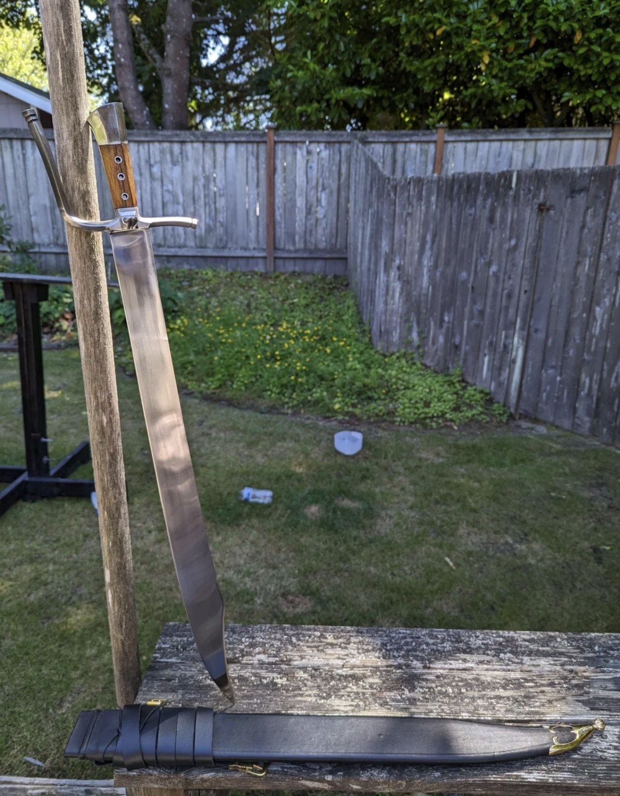 Tod Cutler German Grosses Messer Sword,D2 Steel With Leather Sheath