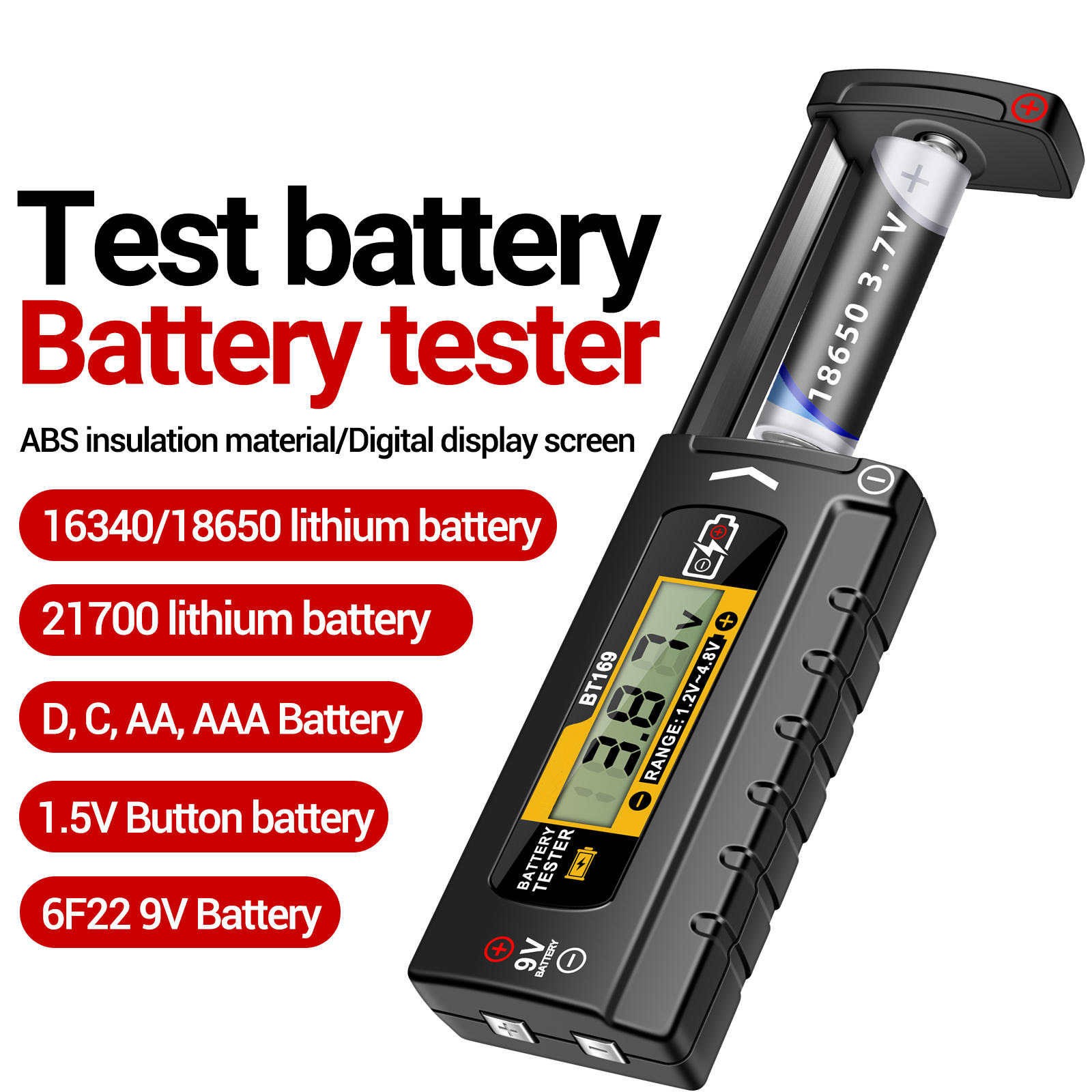 Durable Battery Tester Household Checker for AAA AA C D 6F22 1.5V 9V Batteries