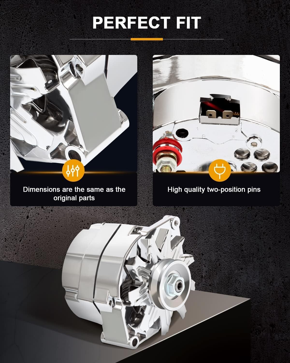 Alternator 120Amp Chrome 1 Wire Self Exciting Street Rod for GM 305 350 BBC SBC