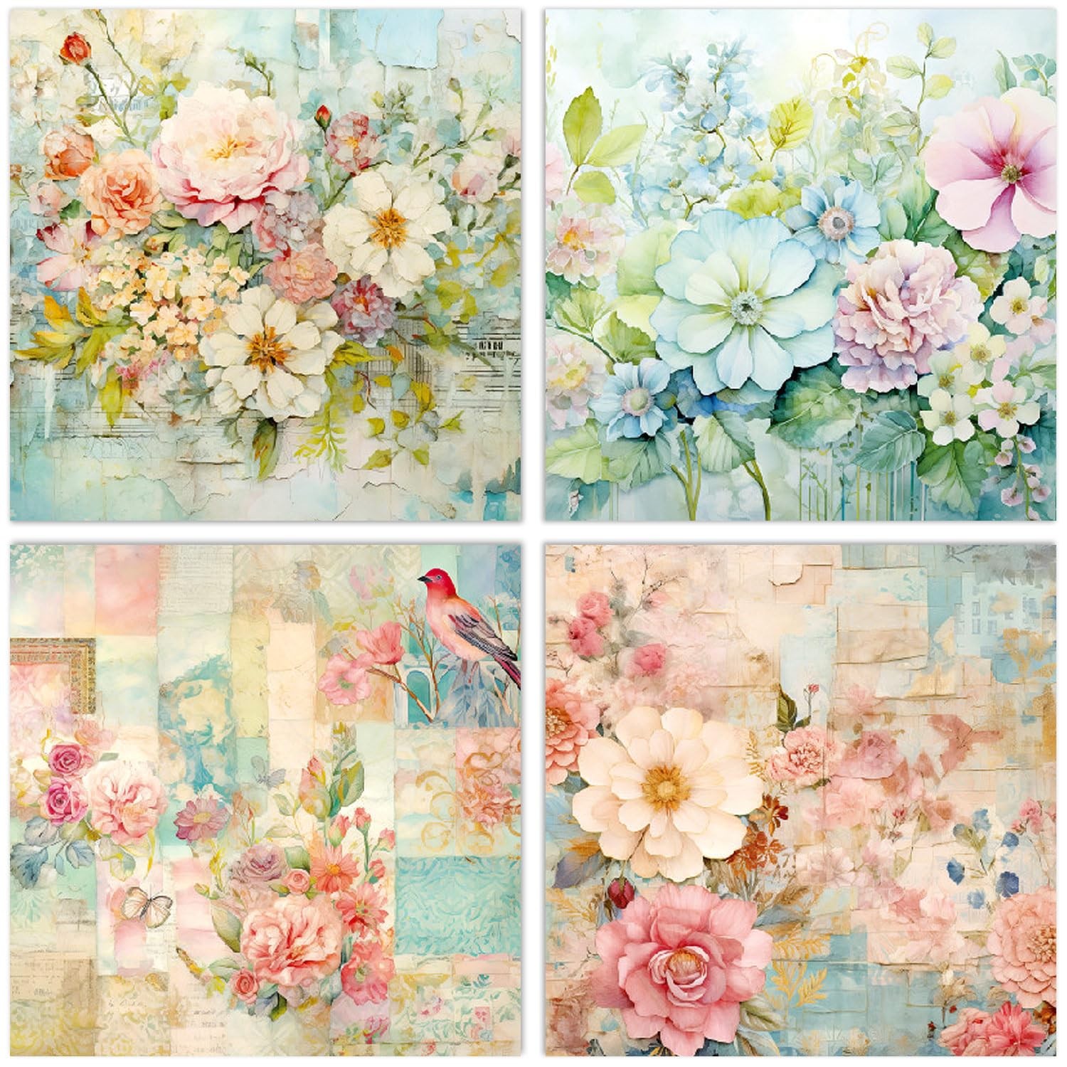 24 Sheets Floral Scrapbook Paper Pads 6X6 Single-Sided Flowers Pattern Decorativ