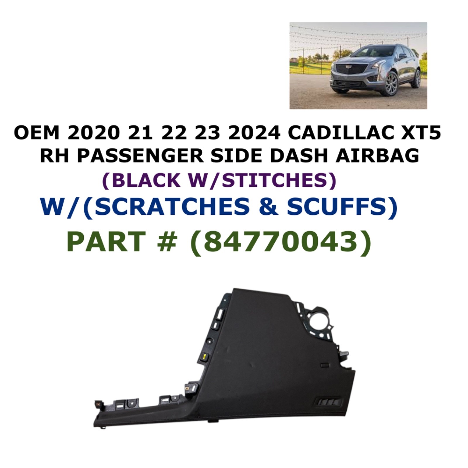 2020 21 22 23 2024 Cadillac XT5 right side dash airbag BLACK 84770043