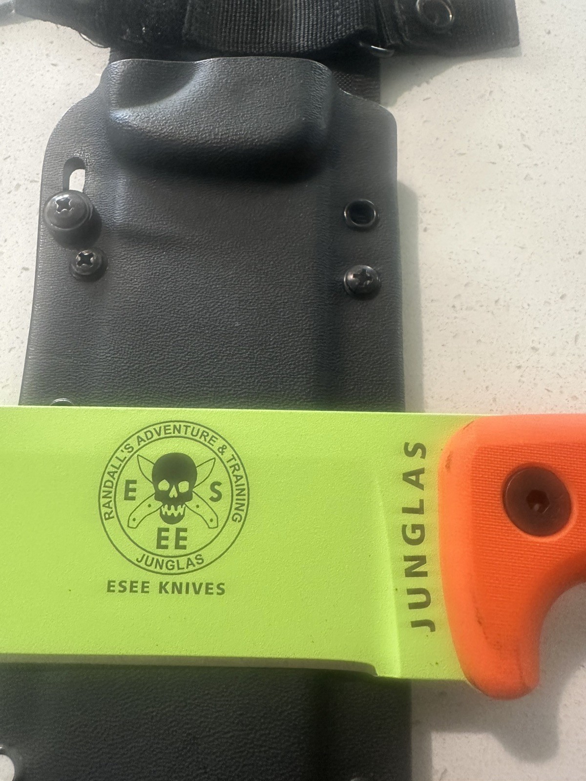 ESEE Junglas Survival Knife Bushcraft Machete Venom Green Blade Orange Handle