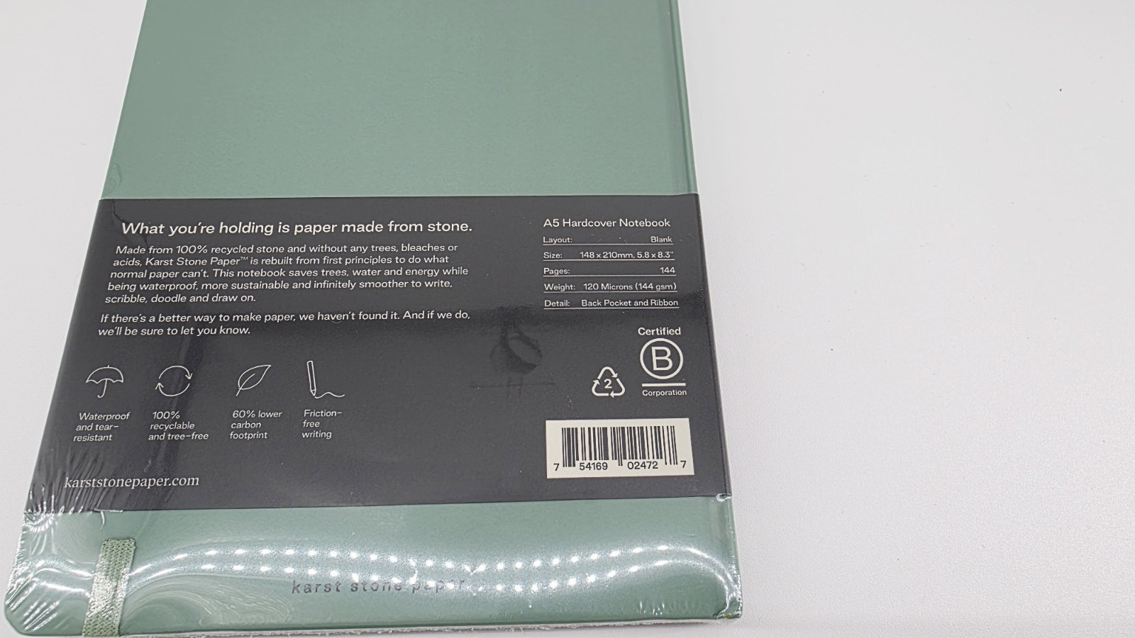 Karst Stone Paper Notebook Hard Cover Eucalypt A5 144 Pages Blank - US Seller