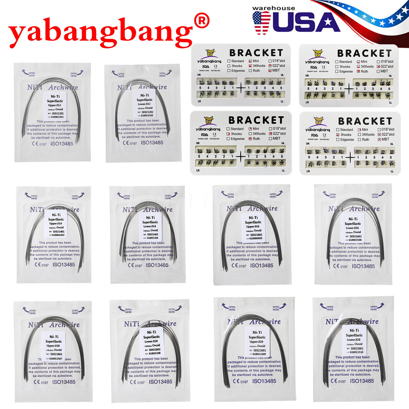Dental Orthodontic Bracket Braces Roth/MBT 345 Hooks /Round Super Arch Wire Niti