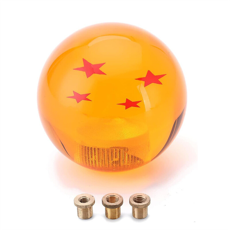 Round Dragon Ball 4 Star Shift Knob Manual Gear Shifter Head with 3 Adapters