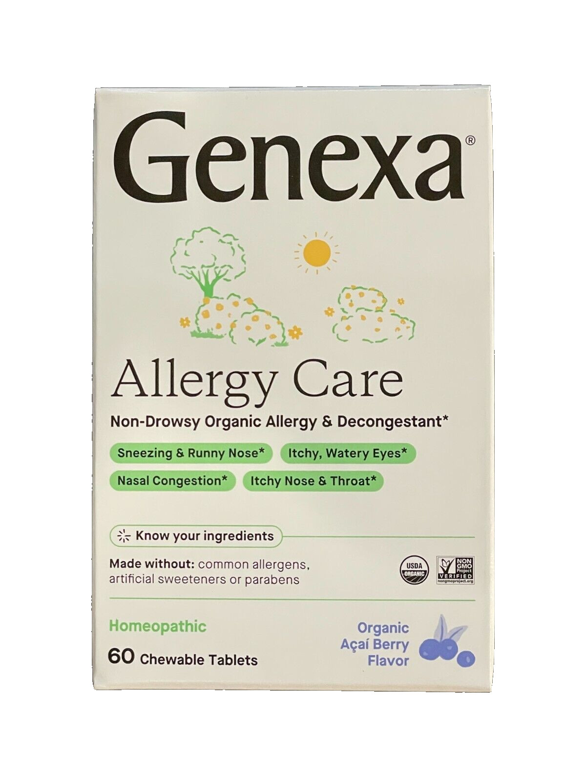 Genexa Allergy Care & Decongestant Organic Non-Drowsy 60 Ct. Exp 3/2028