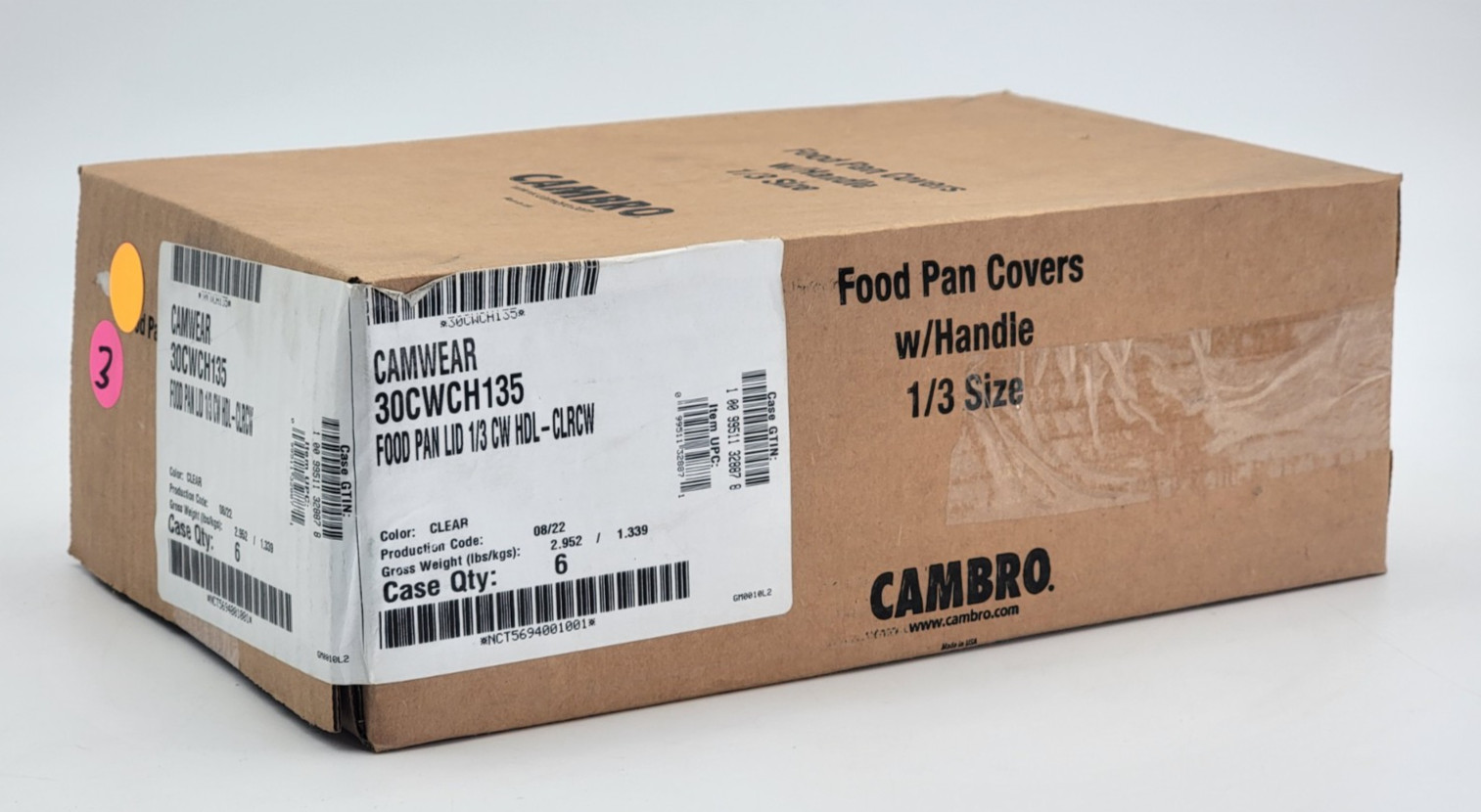 (6 Pack) Cambro CA30CWCH135 Food Pan Lid 1/3 Third Size Clear with Handle