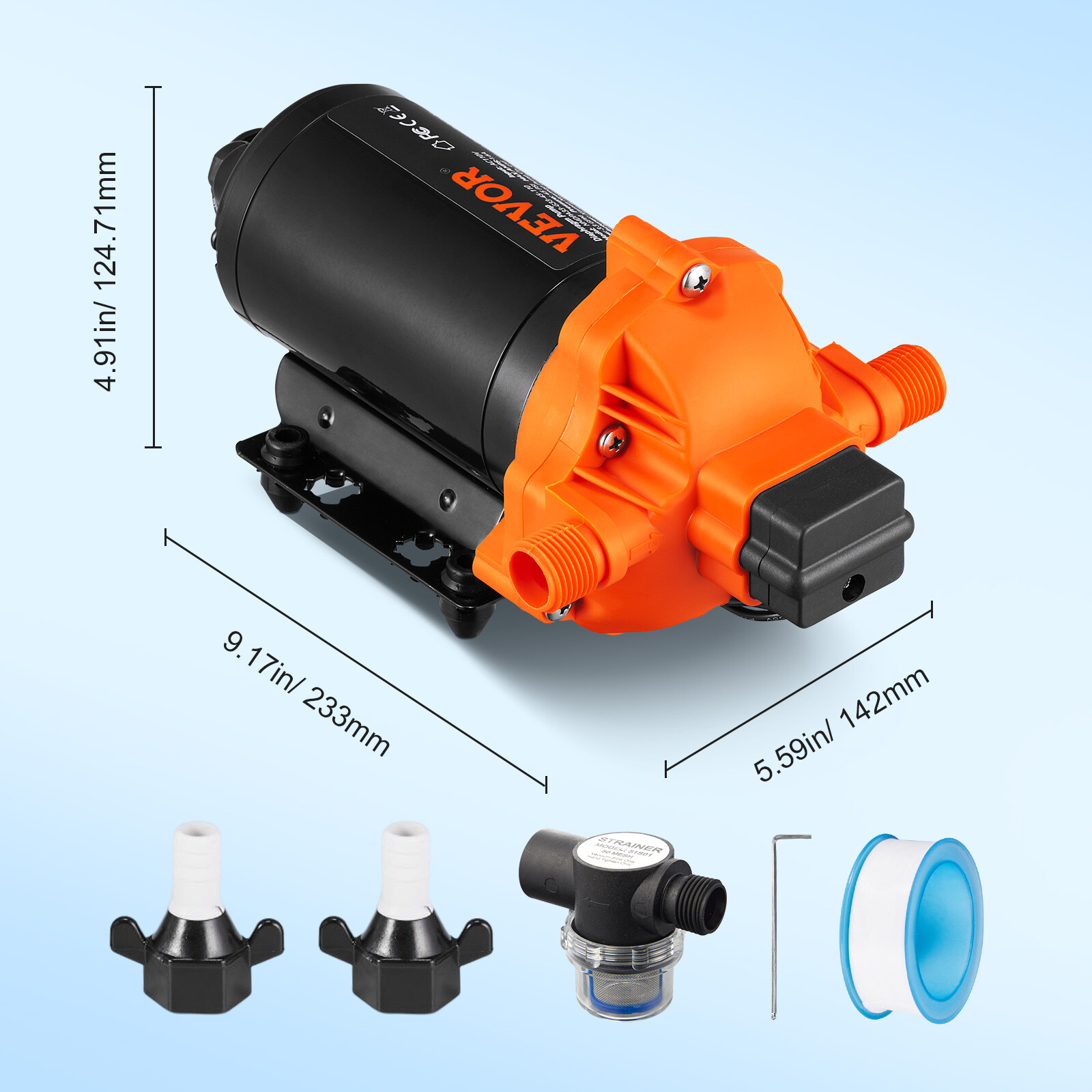 VEVOR 110V Water Pressure Diaphragm Pump Self-Priming Pump 45 PSI 3.3GPM Boat RV