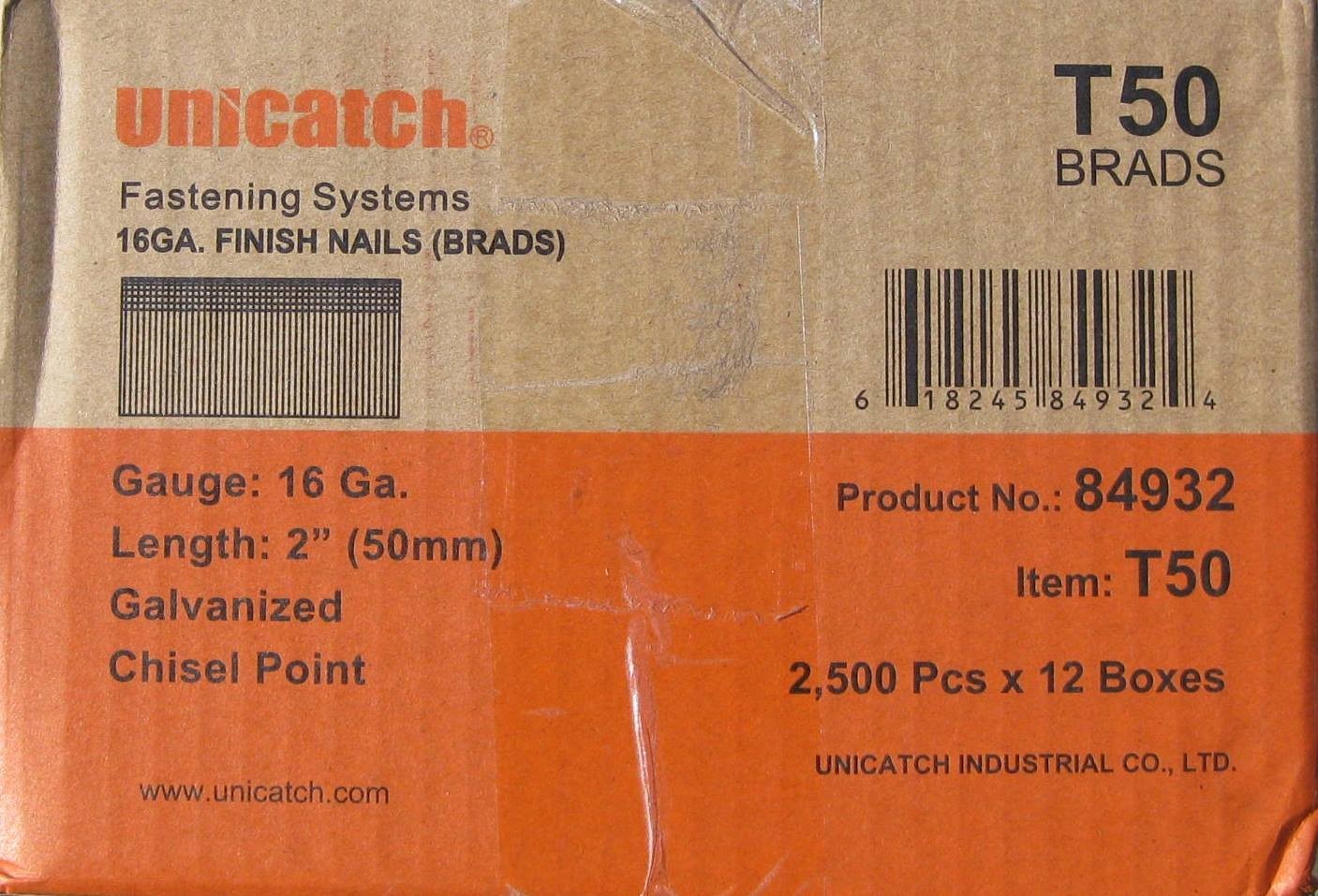 16 Gauge Finish Brad Nails 2" Inch (2,500ct) Case of 12 Boxes (30,000 ct TOTAL)
