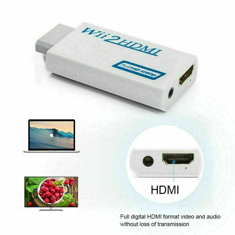 Portable Wii to HDMI Wii2HDMI Full HD Converter Audio Output Adapter TV Black