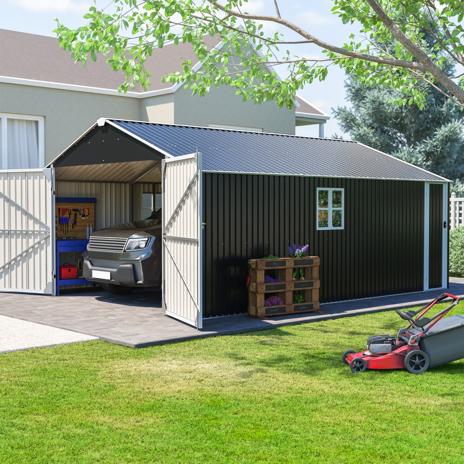 20x12 FT Outdoor Metal Garage Shed Extra Large Storage Shed 1810 CUFT for Car