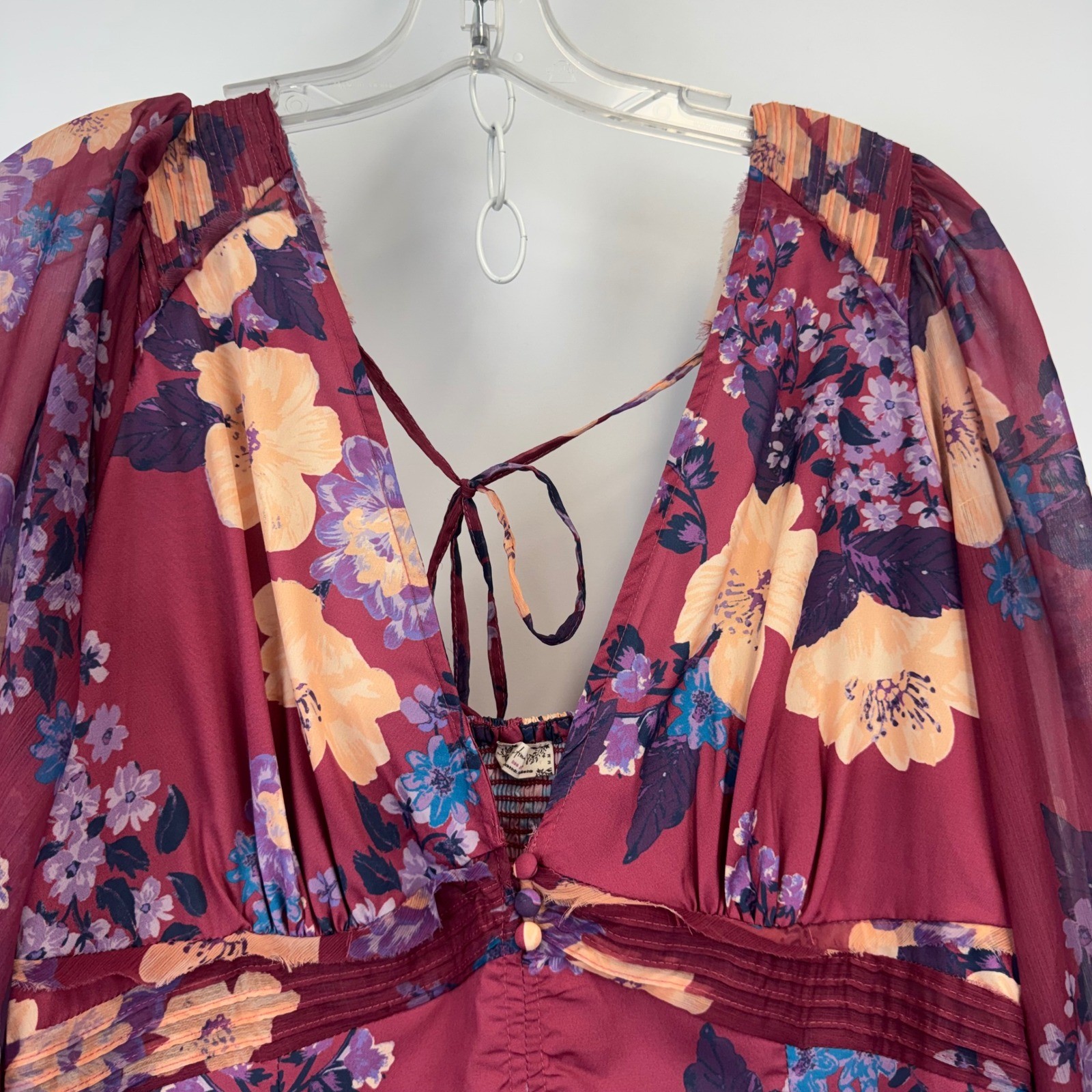 Free People Intimately Floral Long Sleeve Bodice Bodysuit Burgundy Purple Medium