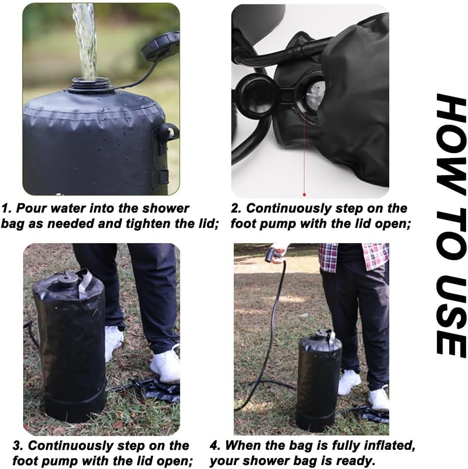 Portable Shower for Camping Outdoor, 3 Gallons Camping Shower Bag with Foot Pump